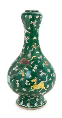 A Large Chinese Famille Verte Porcelain Bottle Vase Height 17 1/2 inches. — LATE QING DYNASTY