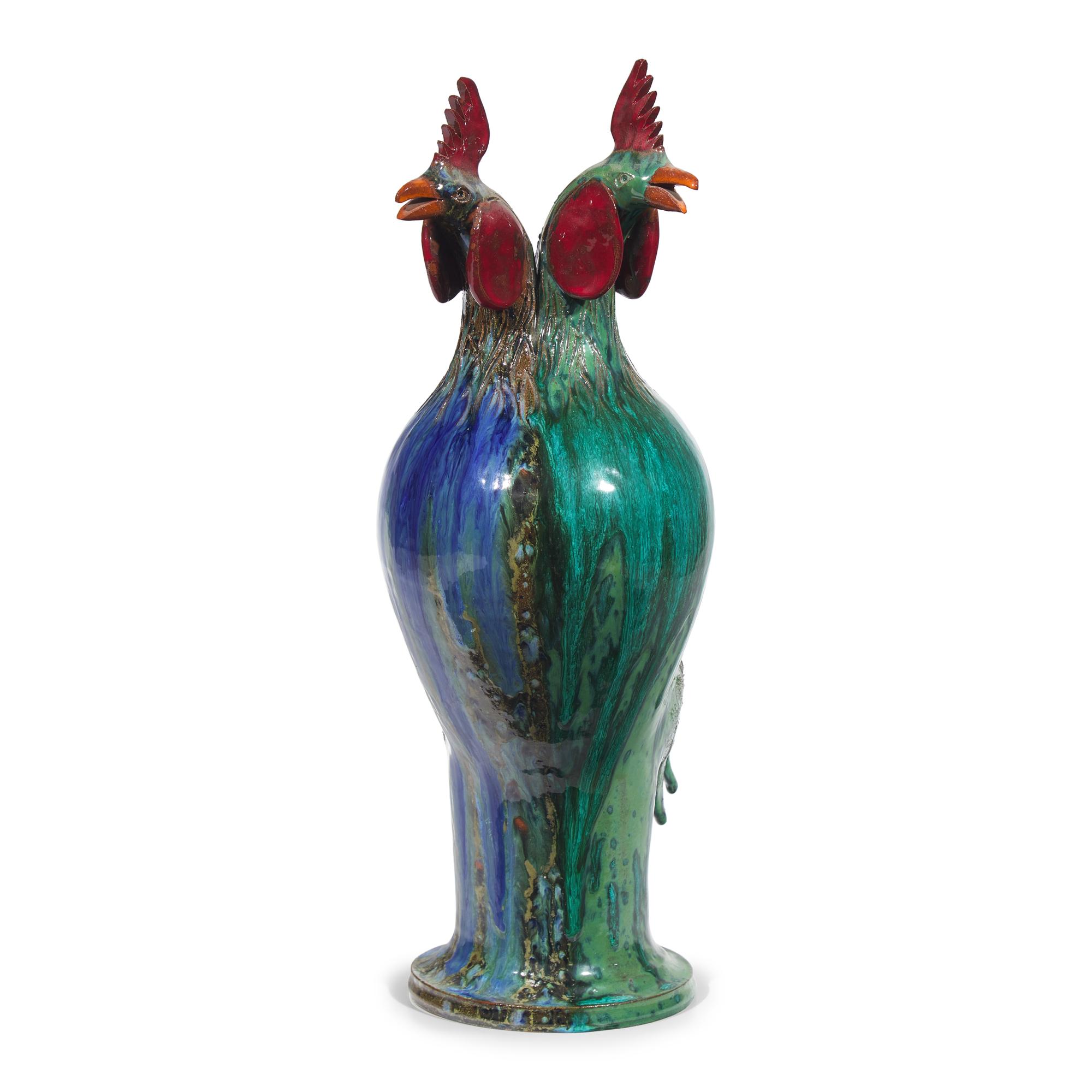 Charlie West, A Glazed Stoneware Work: Two Headed Rooster