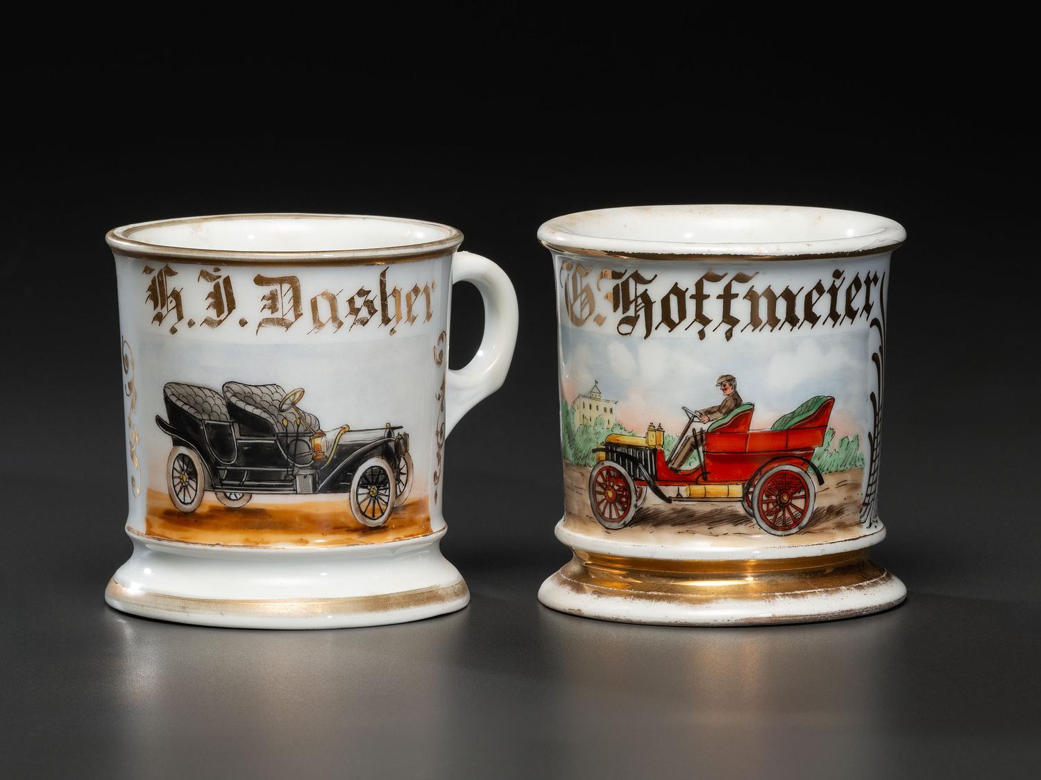 Two Open Touring Automobile Shaving Mugs