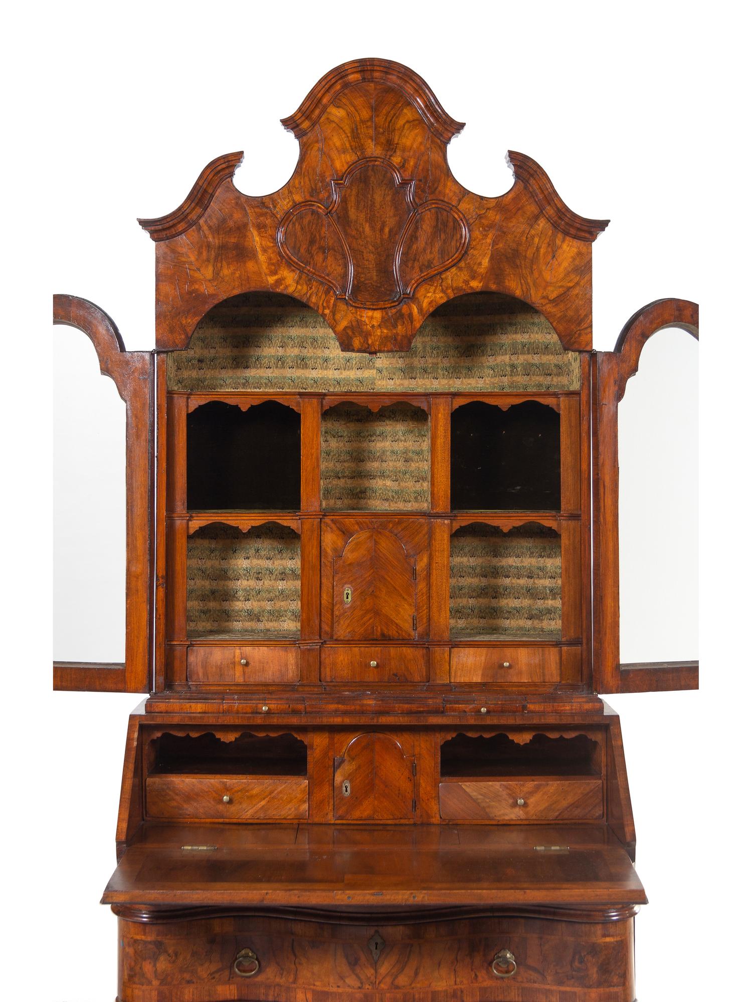 A South German Burl Walnut Secretary Bureau Attributed to Johann Valentin Loeffler II