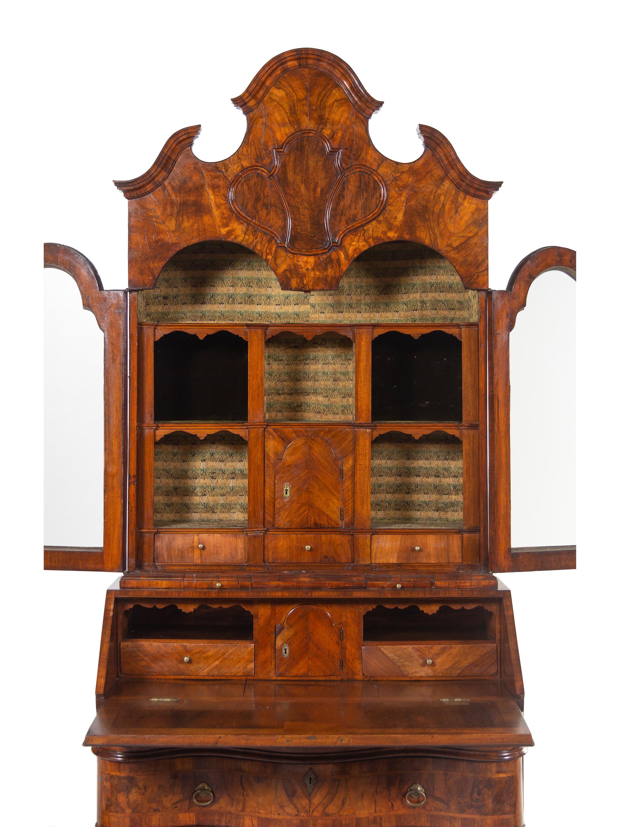 A South German Burl Walnut Secretary Bureau Attributed to Johann Valentin Loeffler II