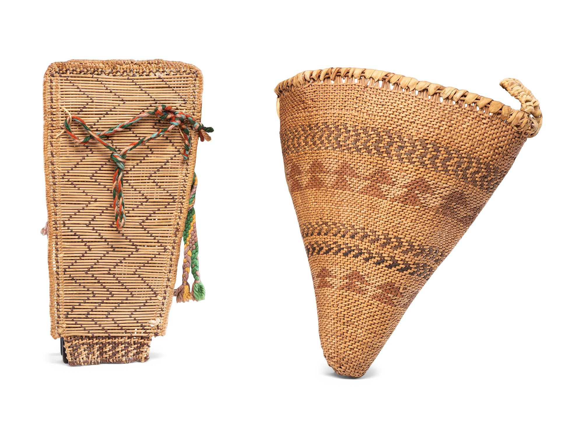 Maidu Burden Basket and Paiute Basketry Doll Cradle