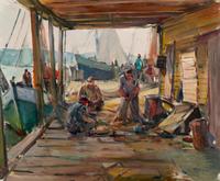 Carl William Peters (American, 1897–1980) — Mending Nets