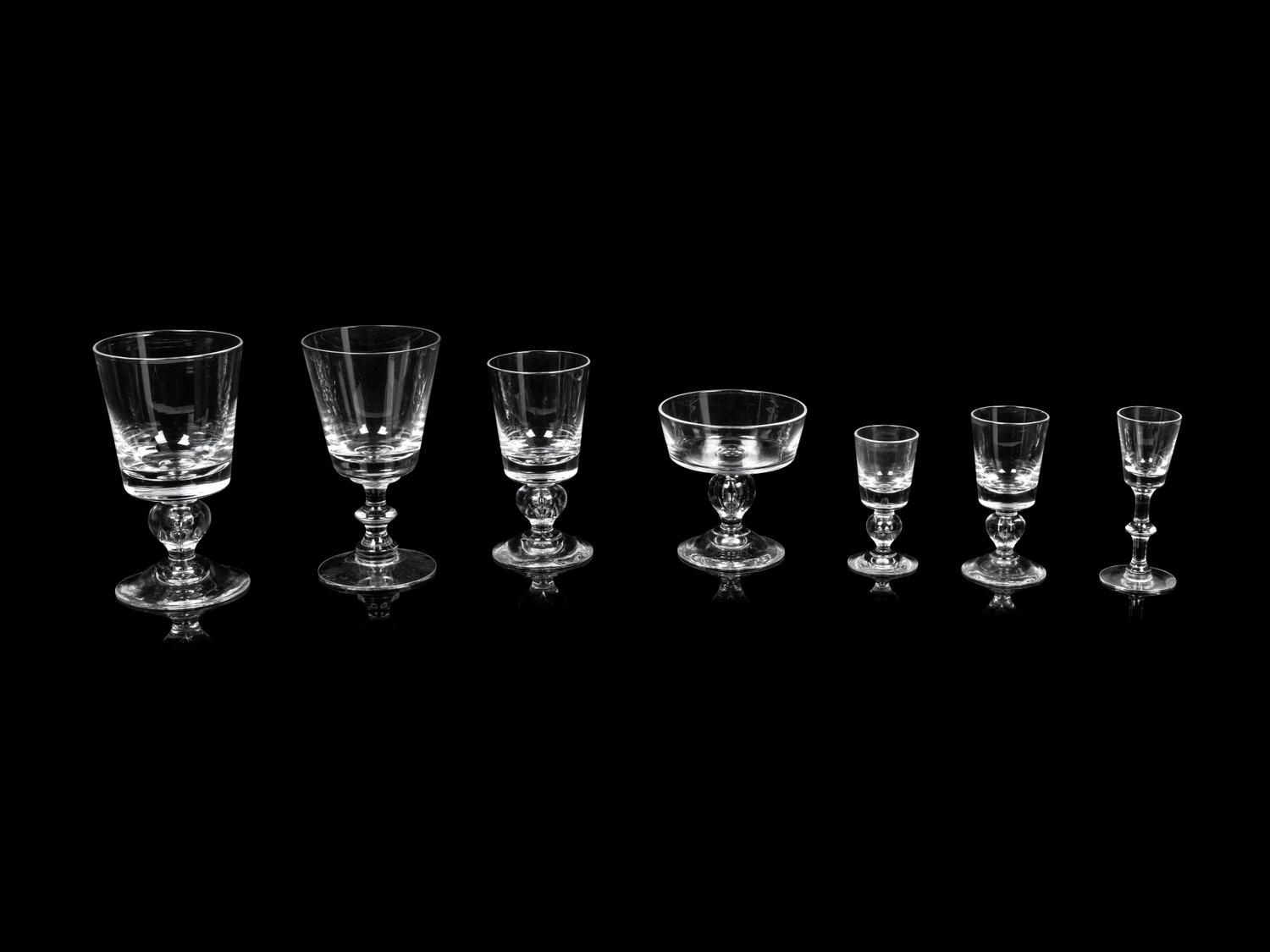 A Steuben Teardrop Glass Stemware Service