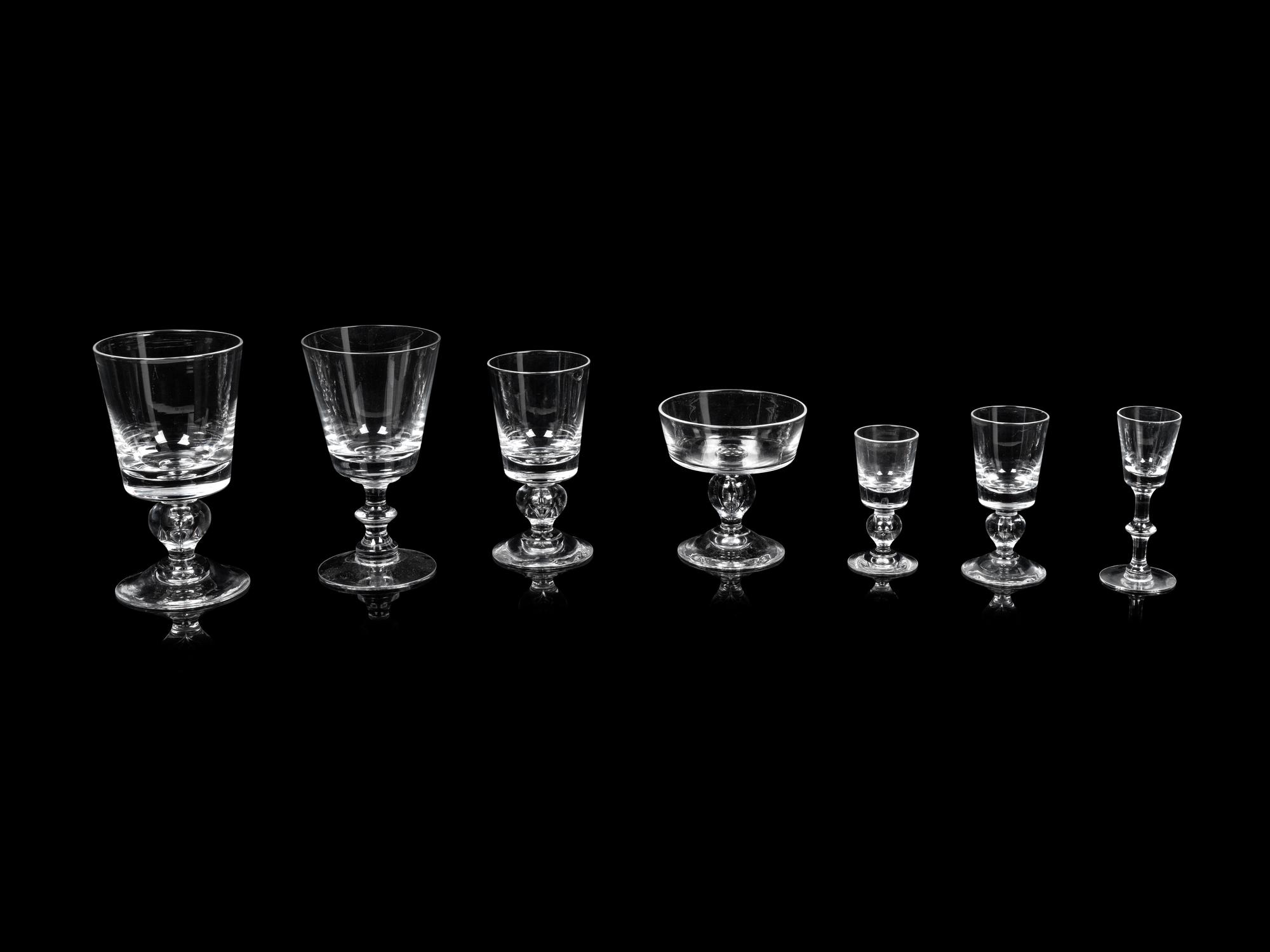 A Steuben Teardrop Glass Stemware Service