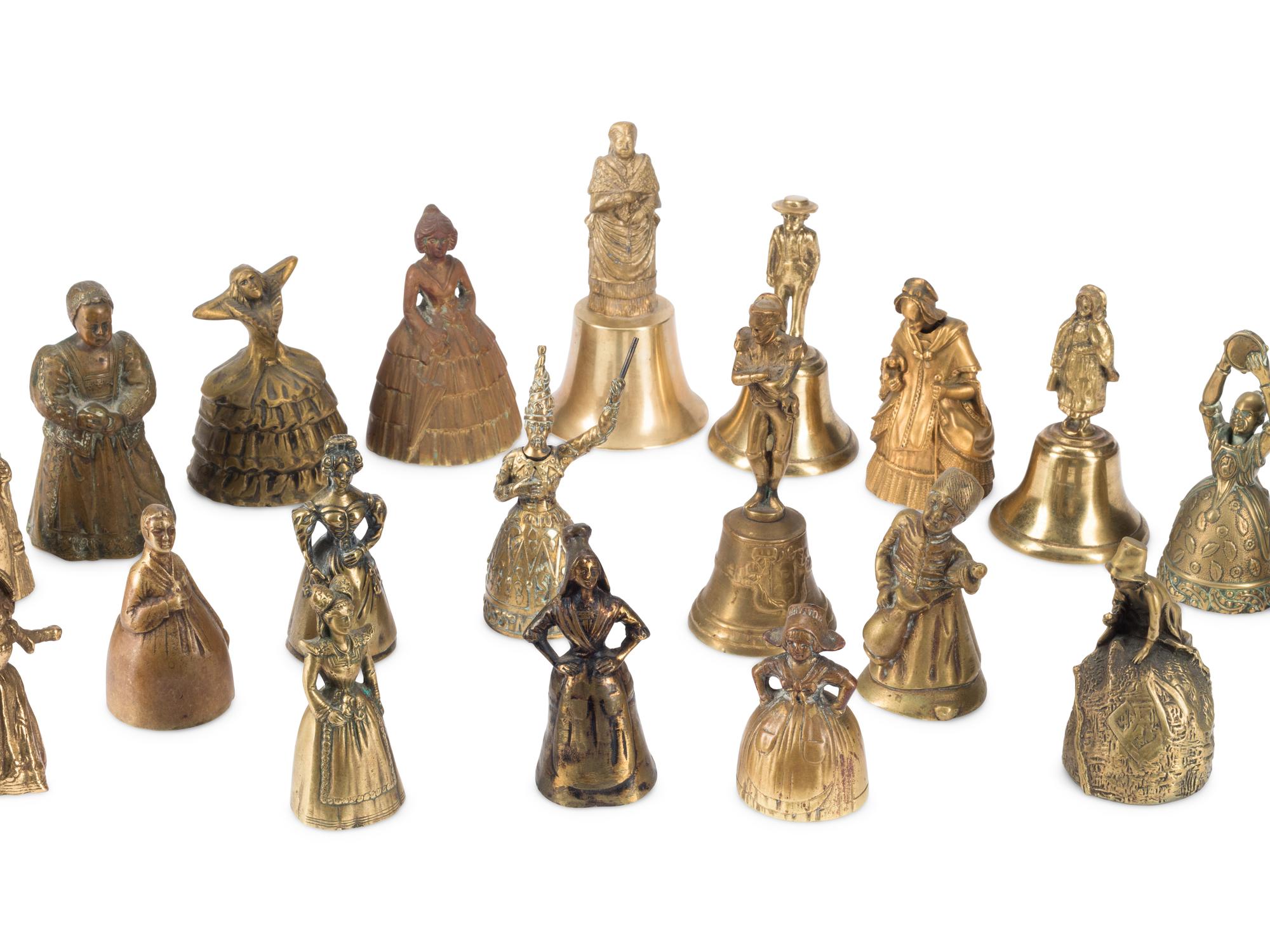 A Collection of Twenty-Four Continental Bronze and Brass Figural Bells