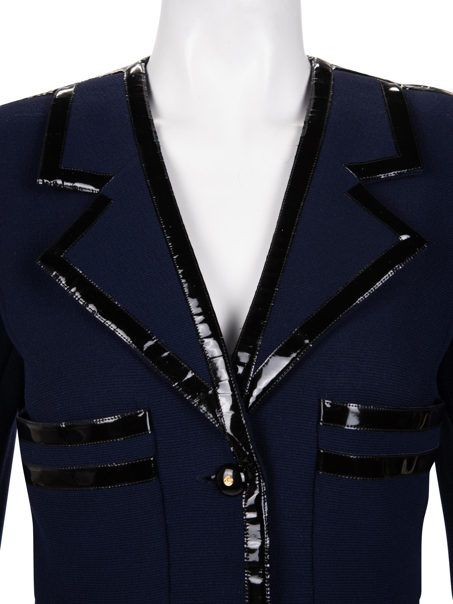Chanel Jacket Dress with Patent Leather Trim, 1990s