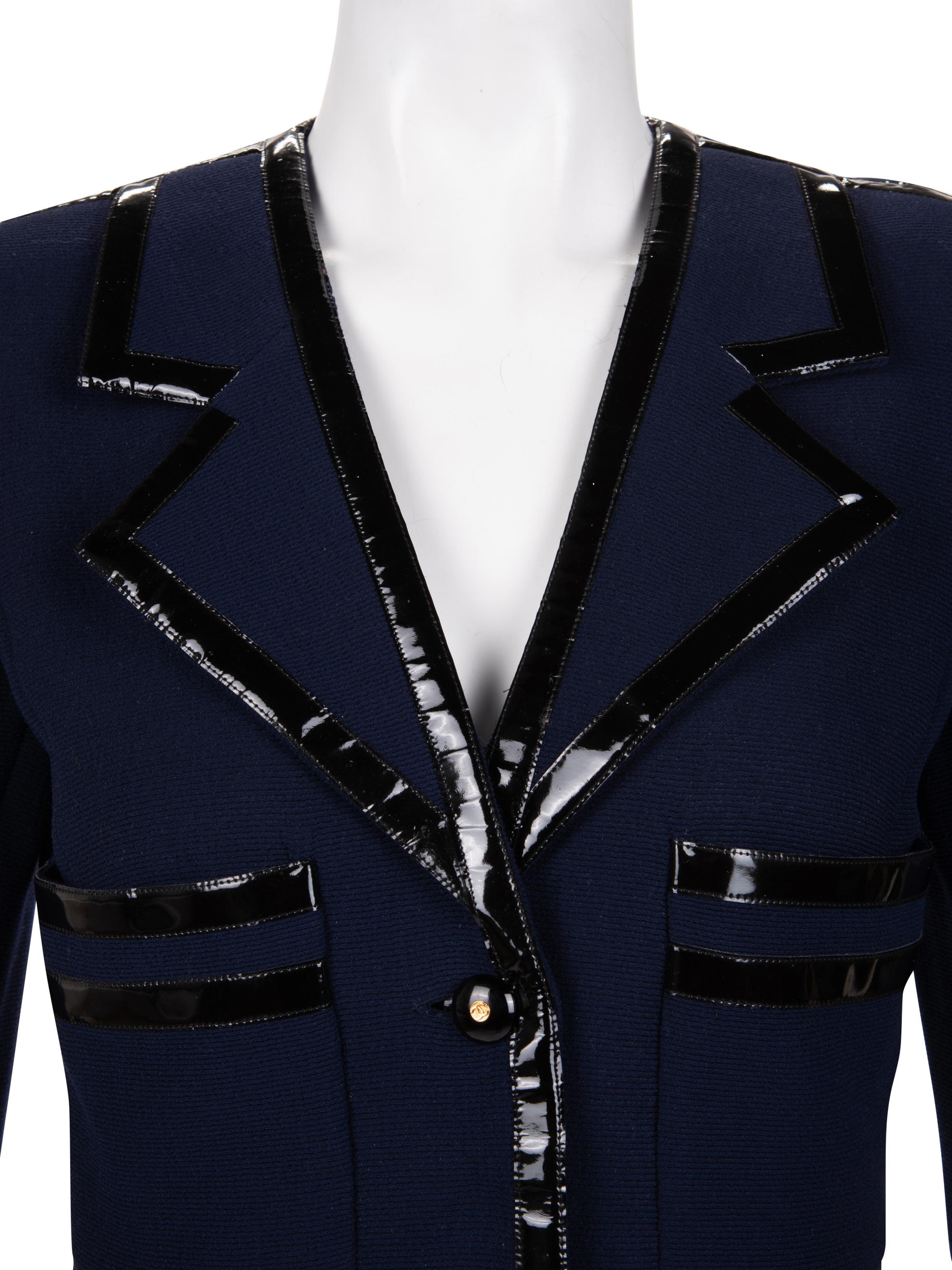 Chanel Jacket Dress with Patent Leather Trim, 1990s