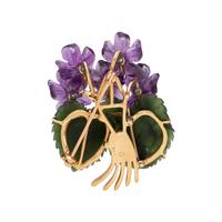 AMETHYST, HARDSTONE AND DIAMOND FLOWER PENDANT/BROOCH