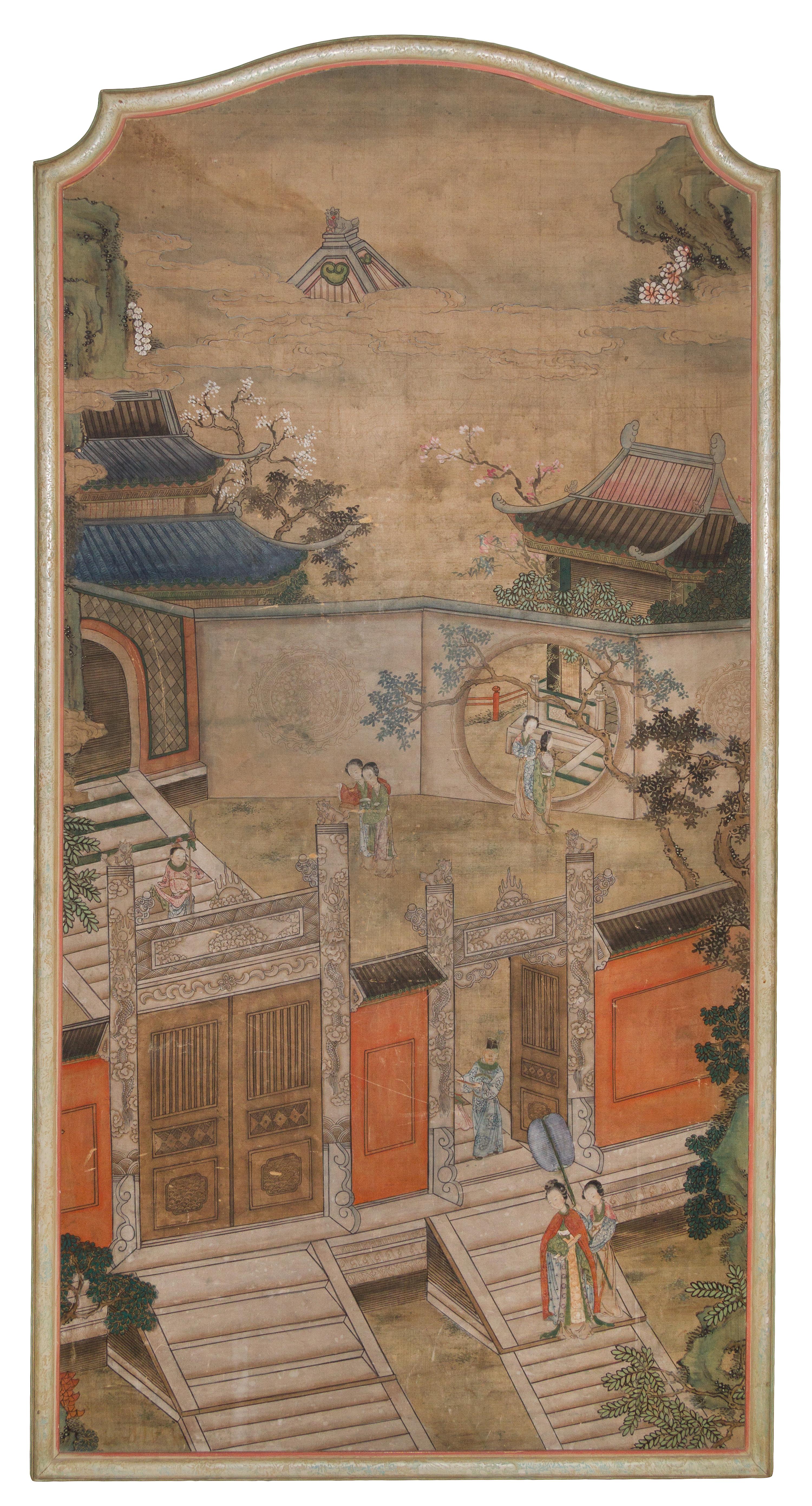 Two Ink and Color on Silk Paintings LIKELY 19TH CENTURY Height of each 69 x 35 1/4 inches. — LIKELY 19TH CENTURY