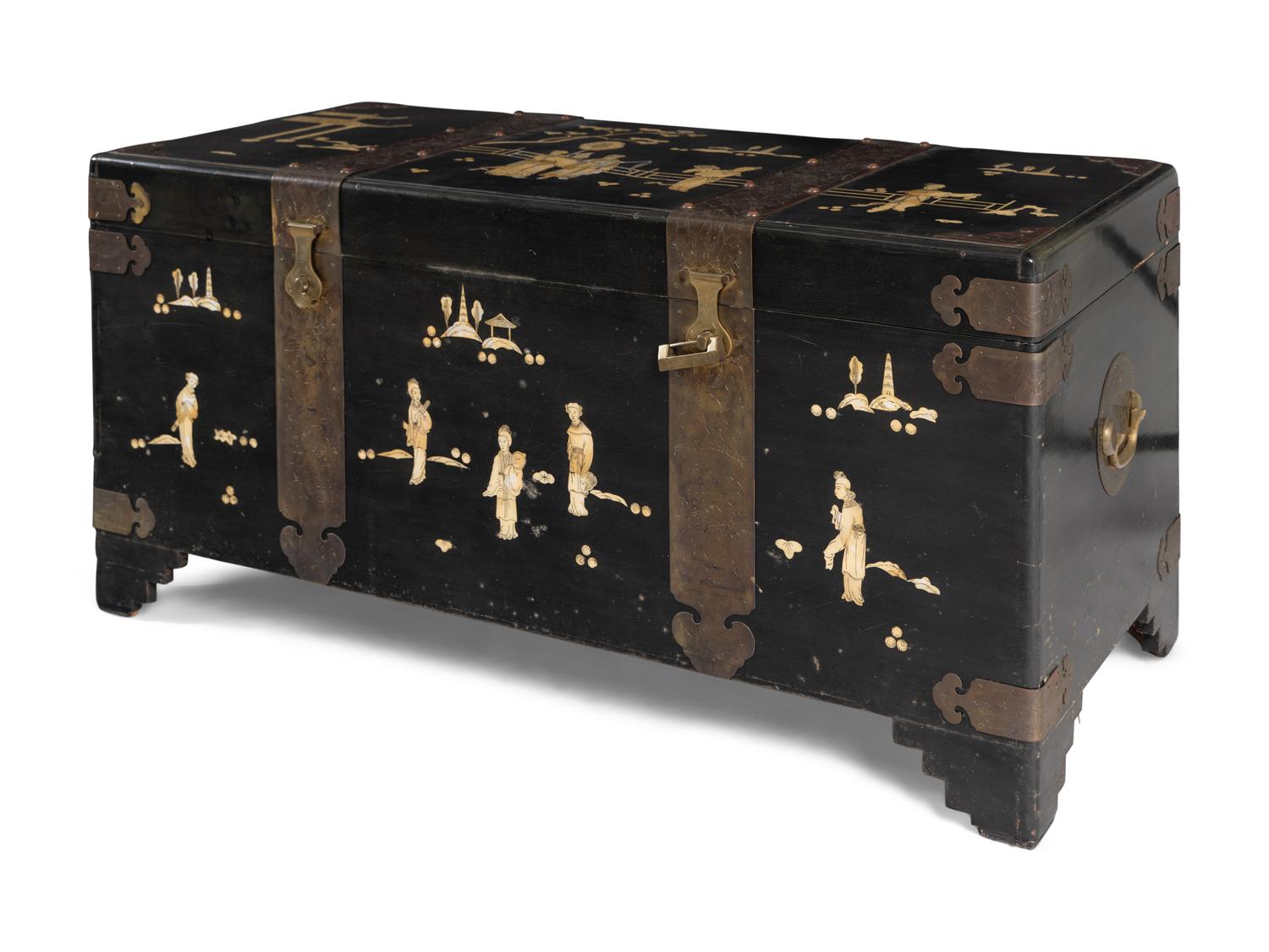 A Pair of Chinese Export Painted and Black Lacquer Chests