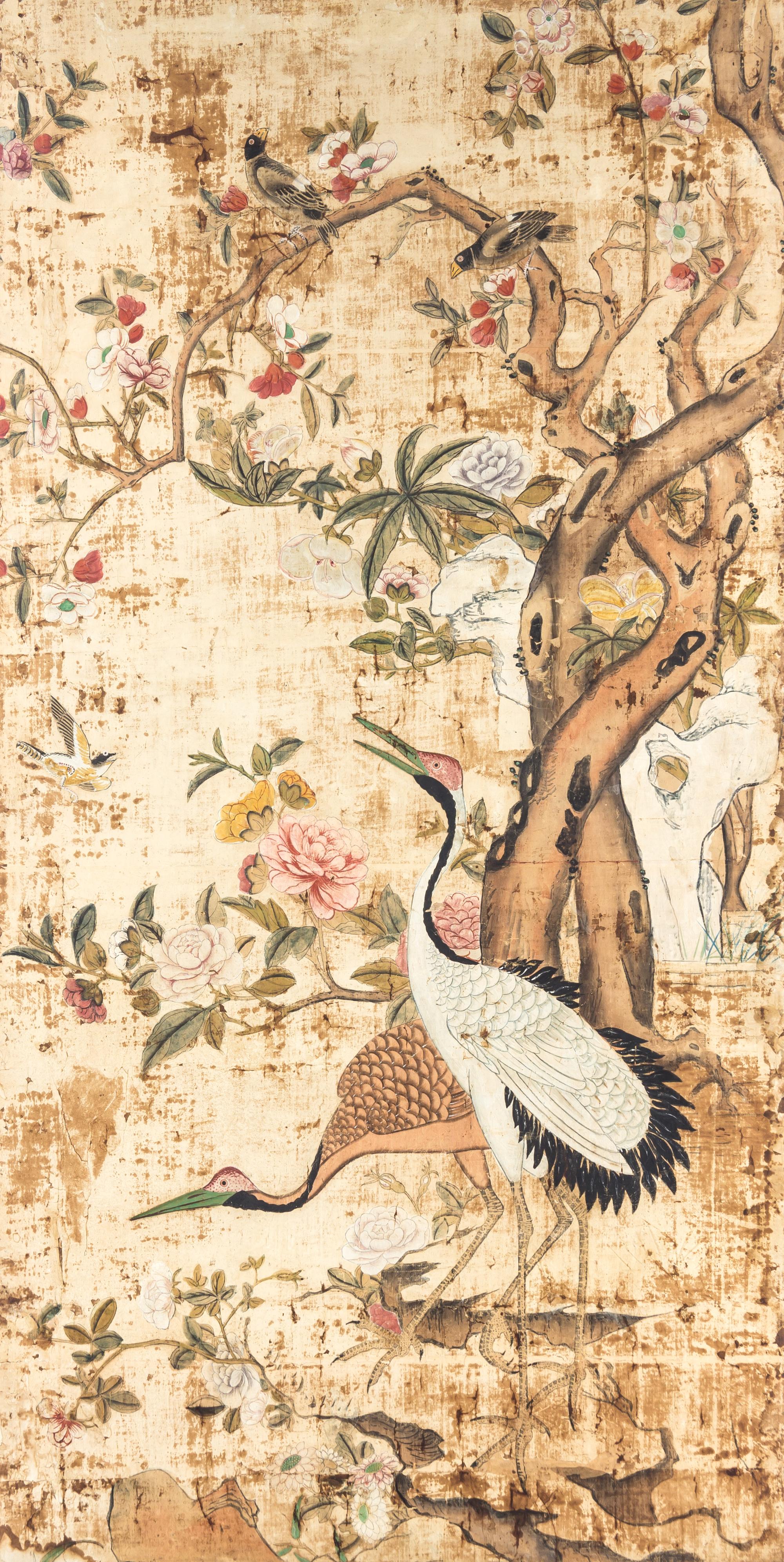 A Chinese Export Painted Wallpaper Panel Height 72 1/2 x width 36 3/4 inches. — PROBABLY 19TH CENTURY