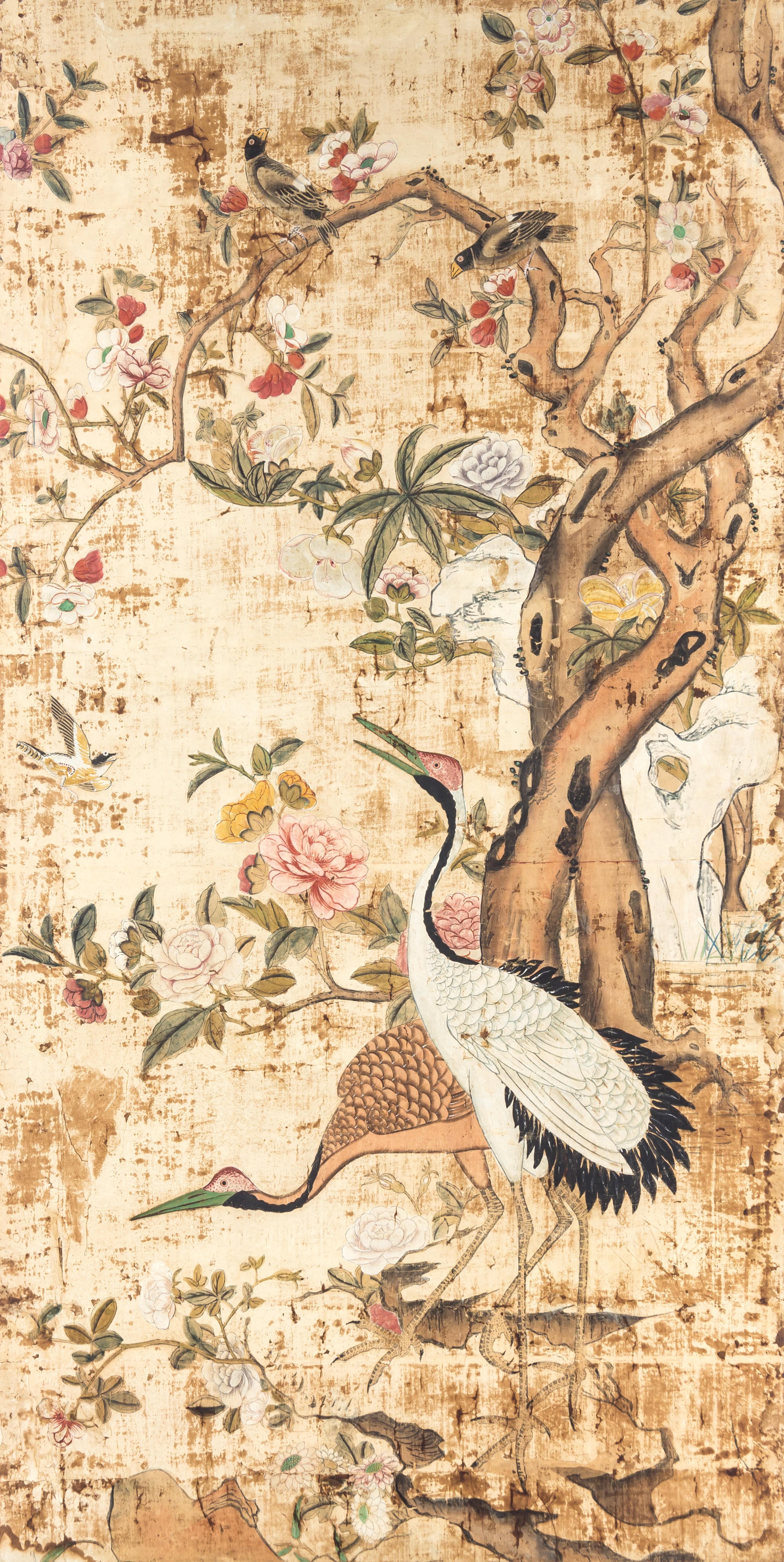 A Chinese Export Painted Wallpaper Panel Height 72 1/2 x width 36 3/4 inches. — PROBABLY 19TH CENTURY