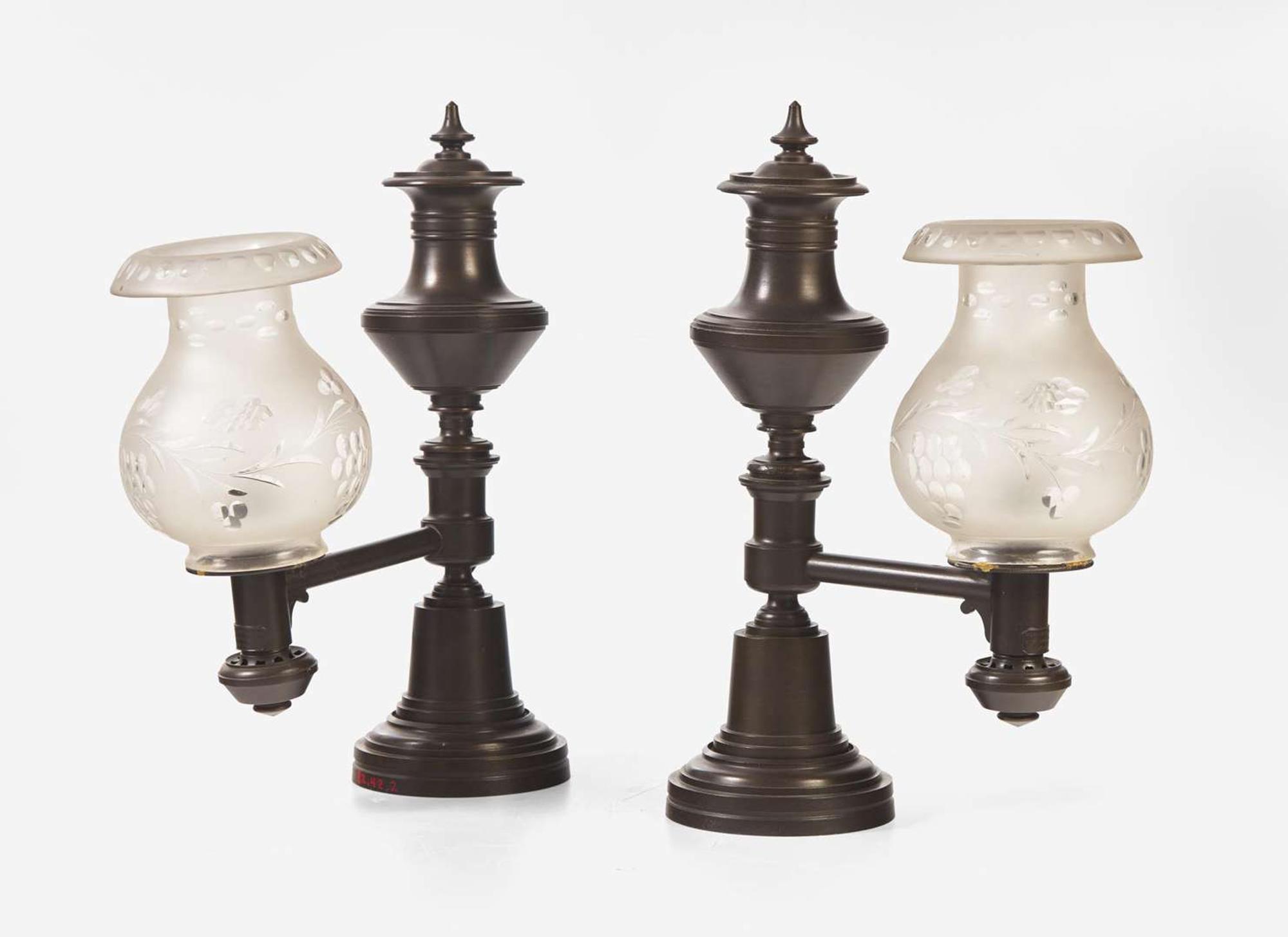 A pair of bronze Argand lamps, Henry N. Hooper & Co., Boston, MA, circa 1835