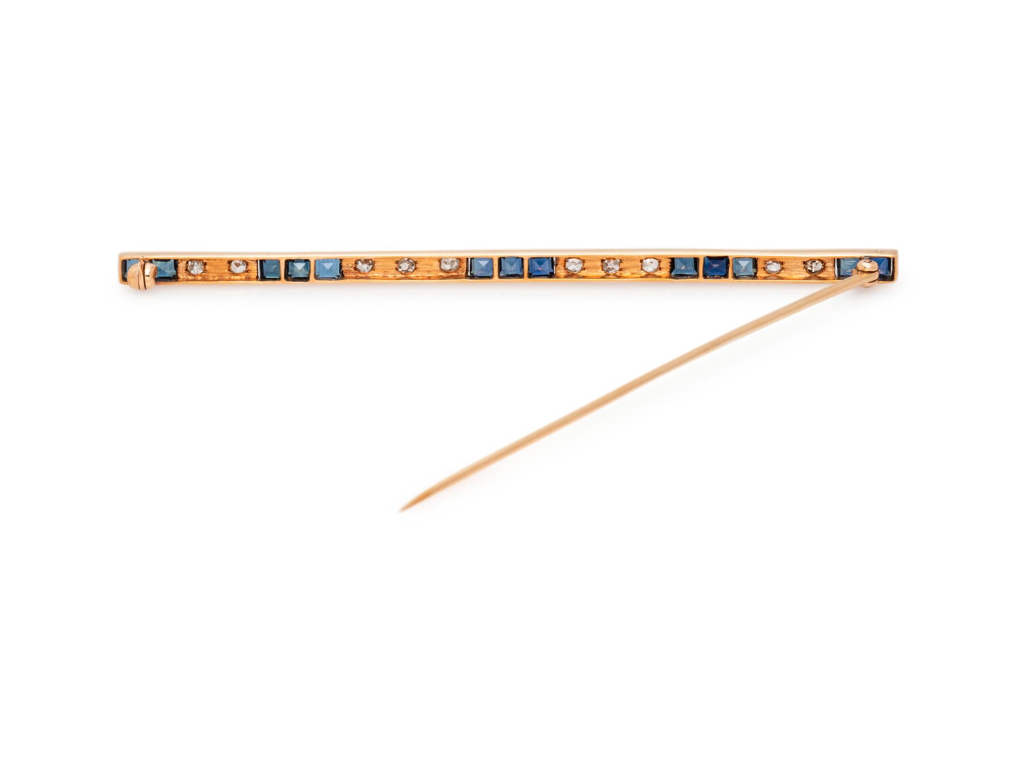 DIAMOND AND SAPPHIRE BAR BROOCH