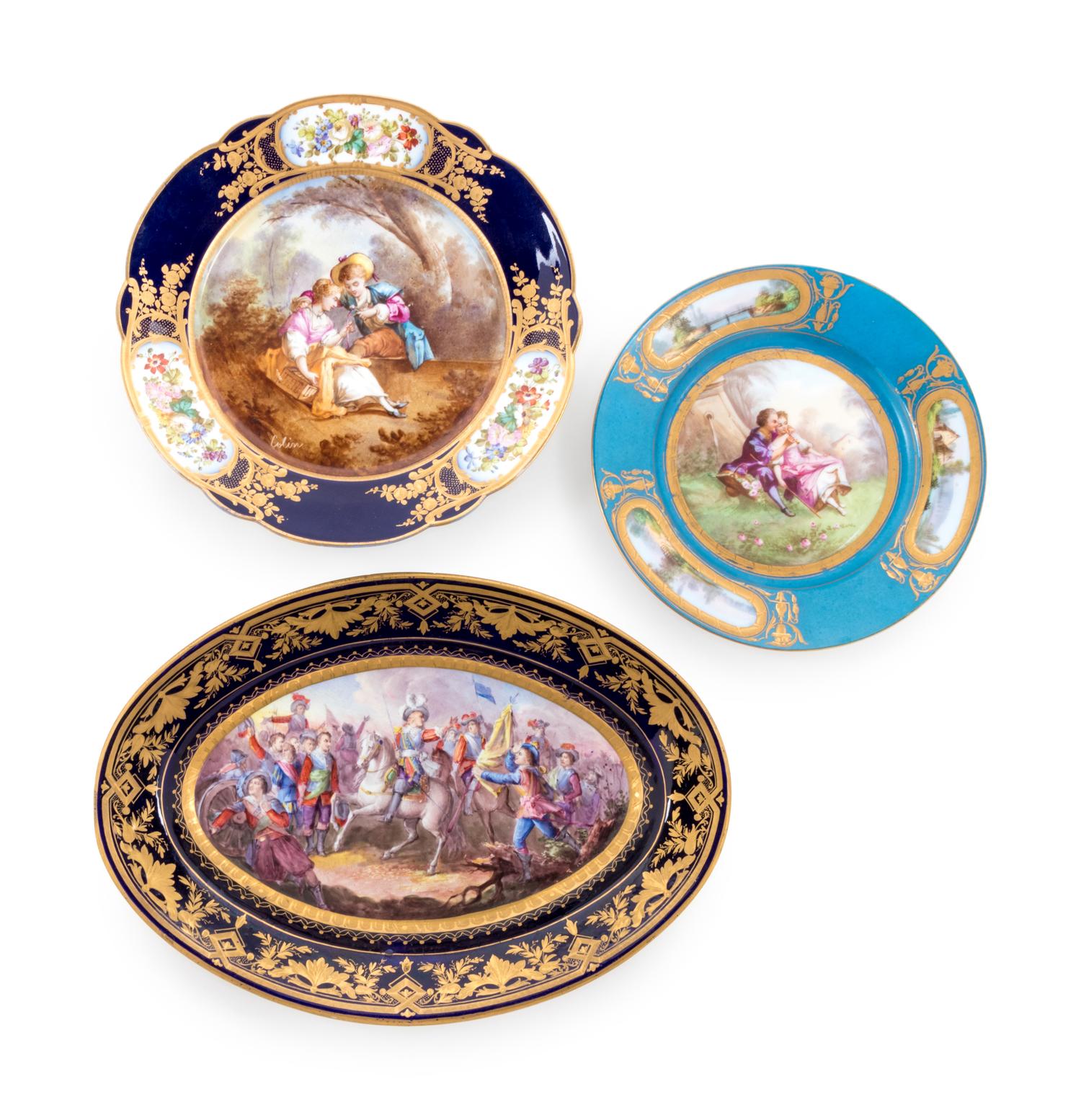 Three Sèvres Style Painted and Parcel Gilt Porcelain Table Articles