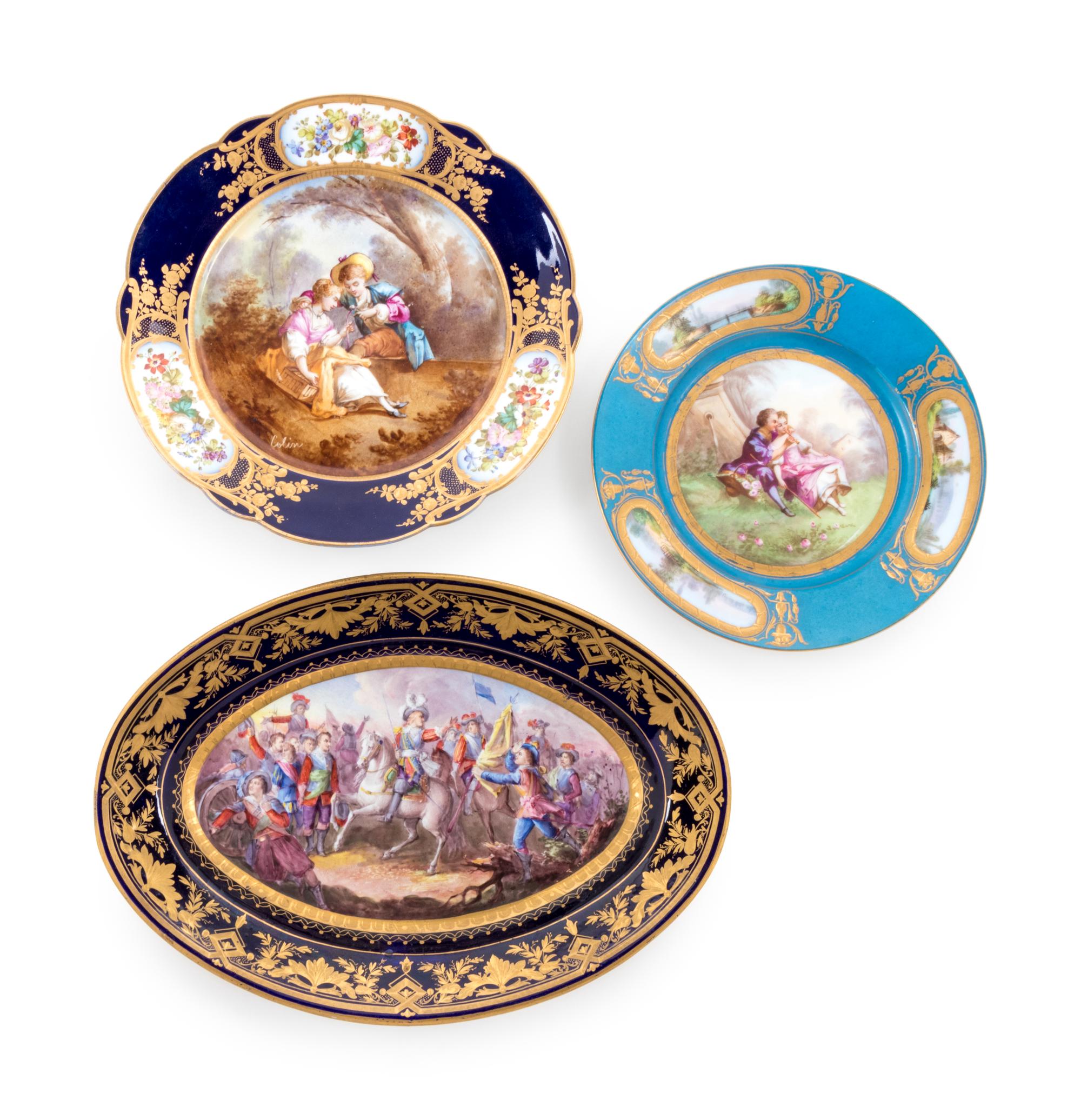 Three Sèvres Style Painted and Parcel Gilt Porcelain Table Articles