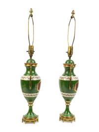A Pair of Paris Porcelain and Gilt Metal Urns Mounted as Lamps — 19TH CENTURY