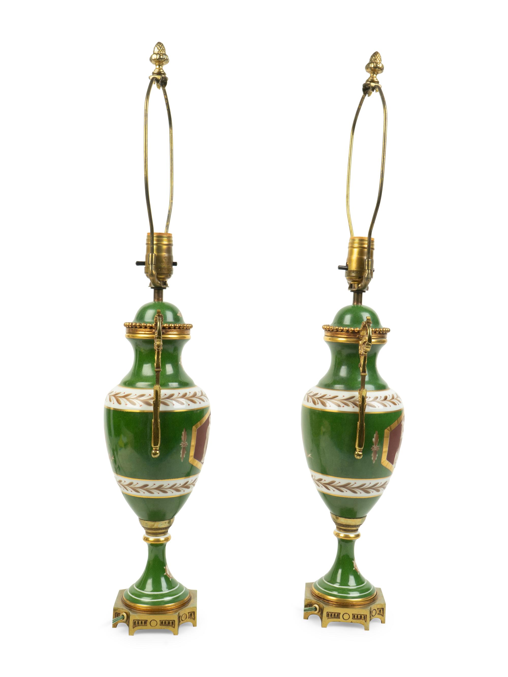 A Pair of Paris Porcelain and Gilt Metal Urns Mounted as Lamps — 19TH CENTURY
