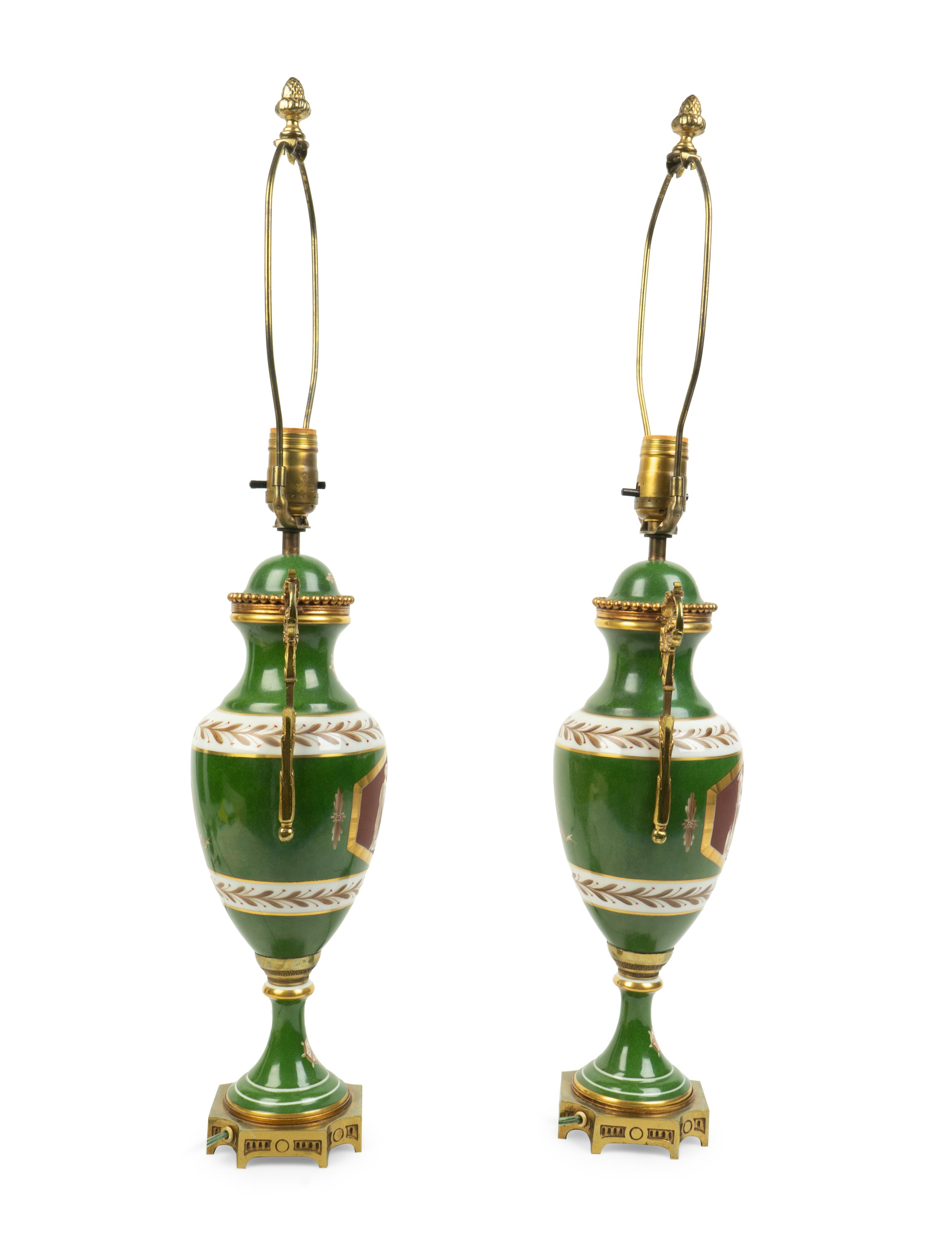 A Pair of Paris Porcelain and Gilt Metal Urns Mounted as Lamps — 19TH CENTURY