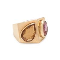 YELLOW GOLD, CITRINE AND AMETHYST RING
