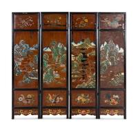 A Chinese Painted Four Panel Floor Screen