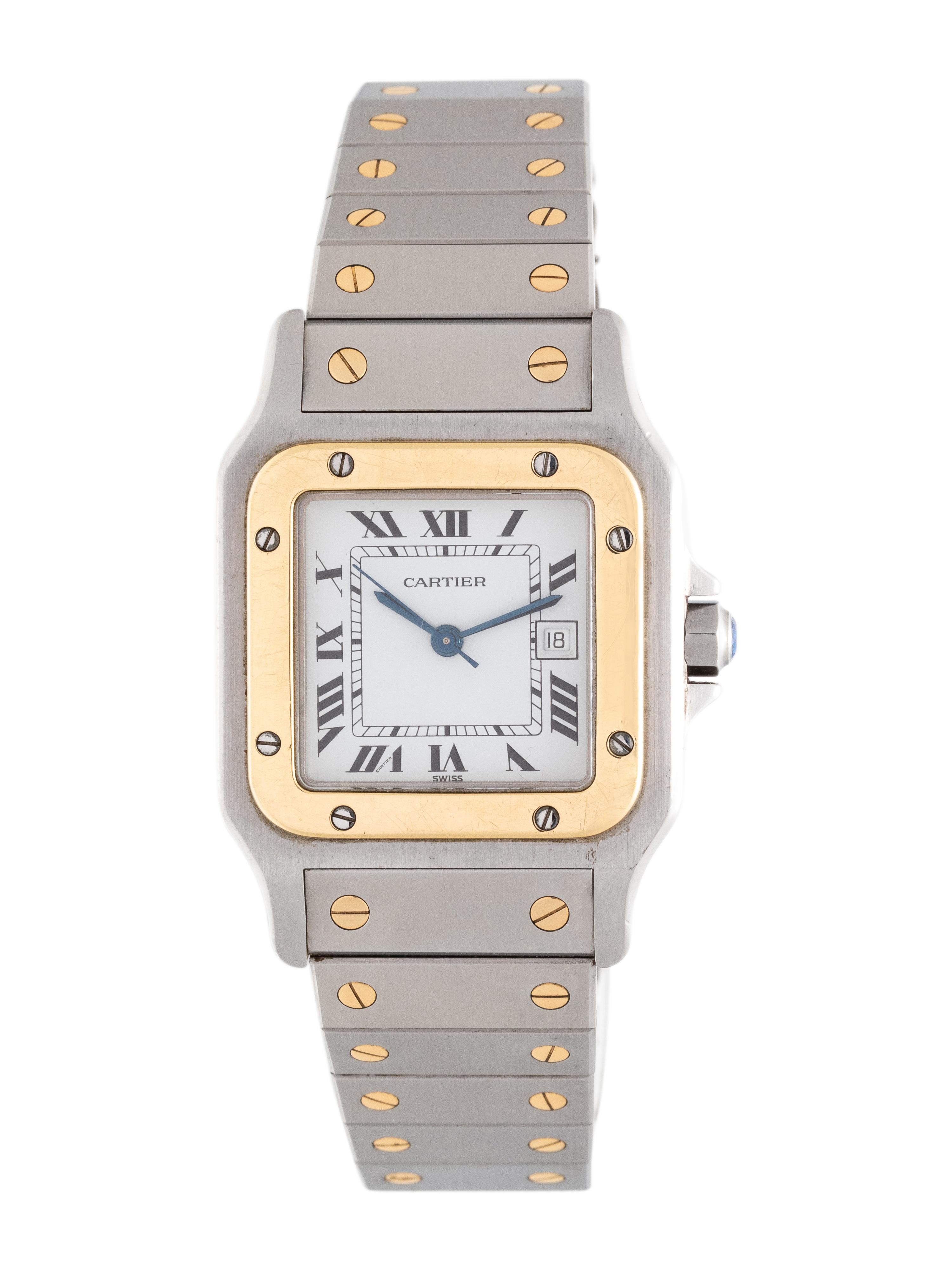 CARTIER, STAINLESS STEEL AND 18K YELLOW GOLD 'SANTOS' WRISTWATCH