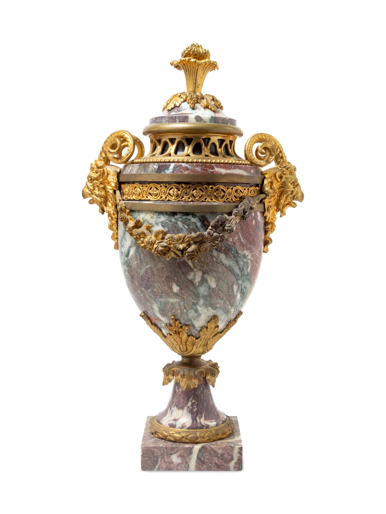 A Louis XV Style Gilt Bronze Mounted Marble Urn