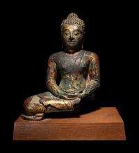 A Thai Gilt Decorated Bronze Figure of Seated Buddha