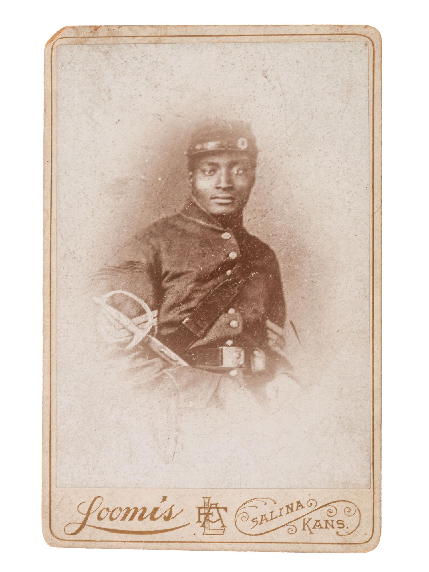 [CIVIL WAR] Cabinet card of Black infantry sergeant, possibly 1st or 2nd Kansas Colored Volunteers.