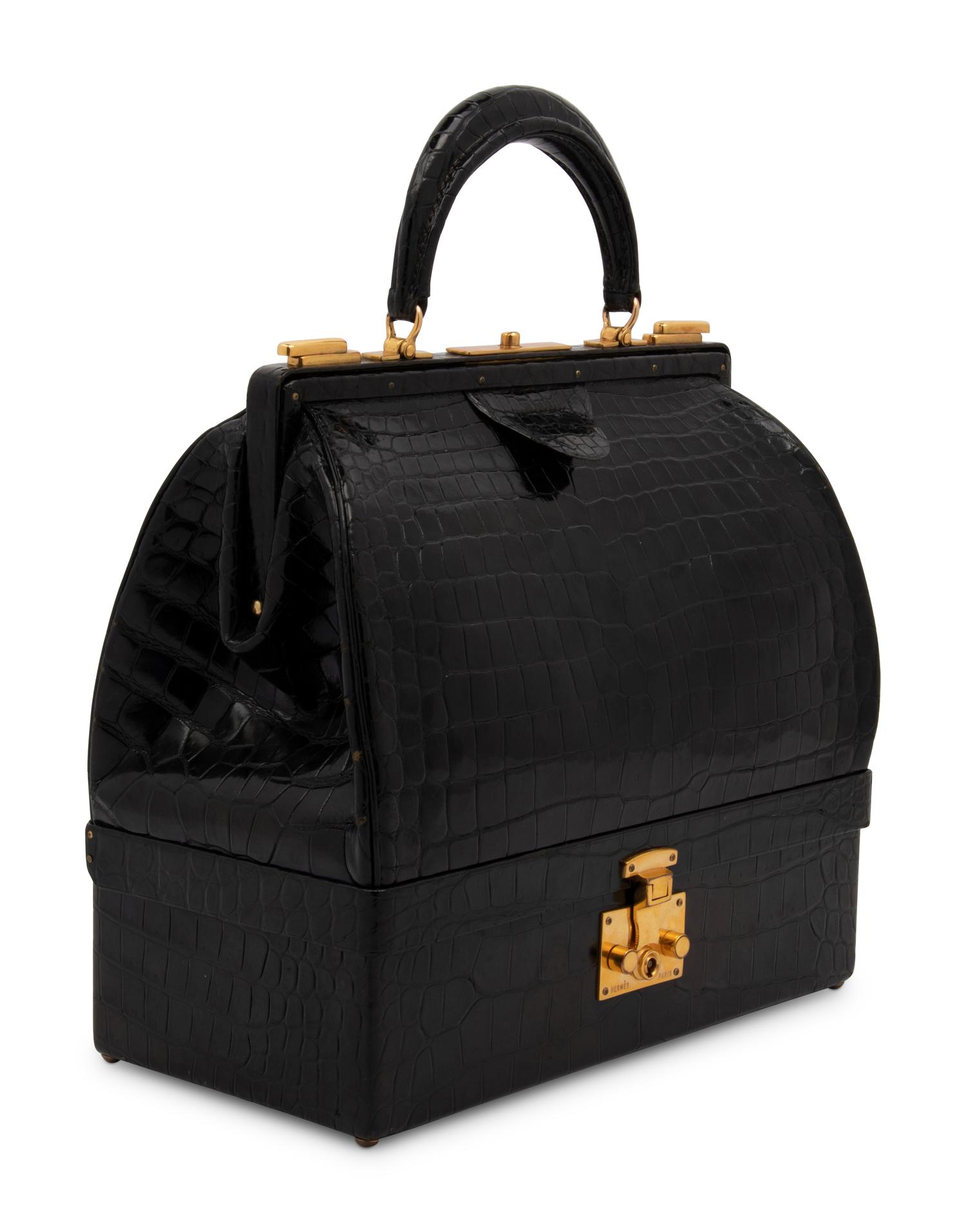 Hermès Black Crocodile Sac Mallette, 1950s-60s