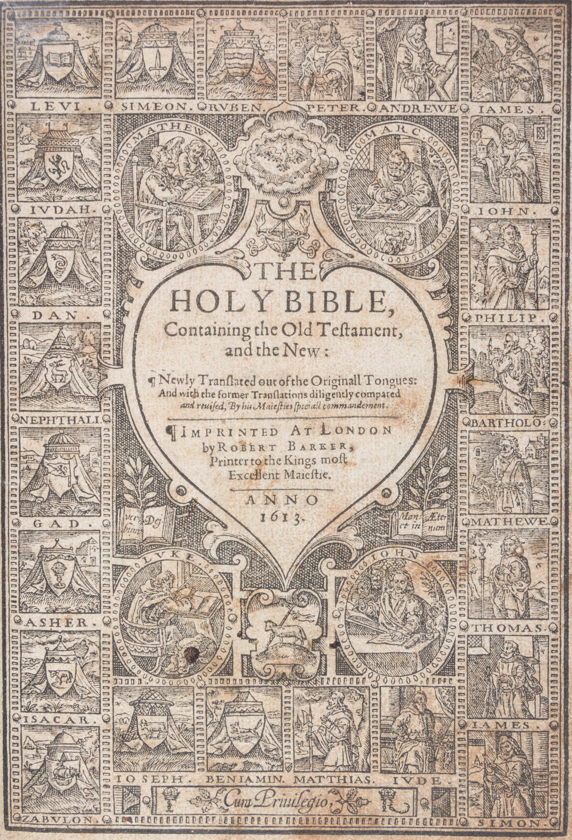 (KING JAMES BIBLE) BARKER, ROBERT, prnt. The Holy Bible. London, 1613.