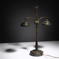 Linenfold student double lamp base, c. 1910 Tiffany Studios, USA