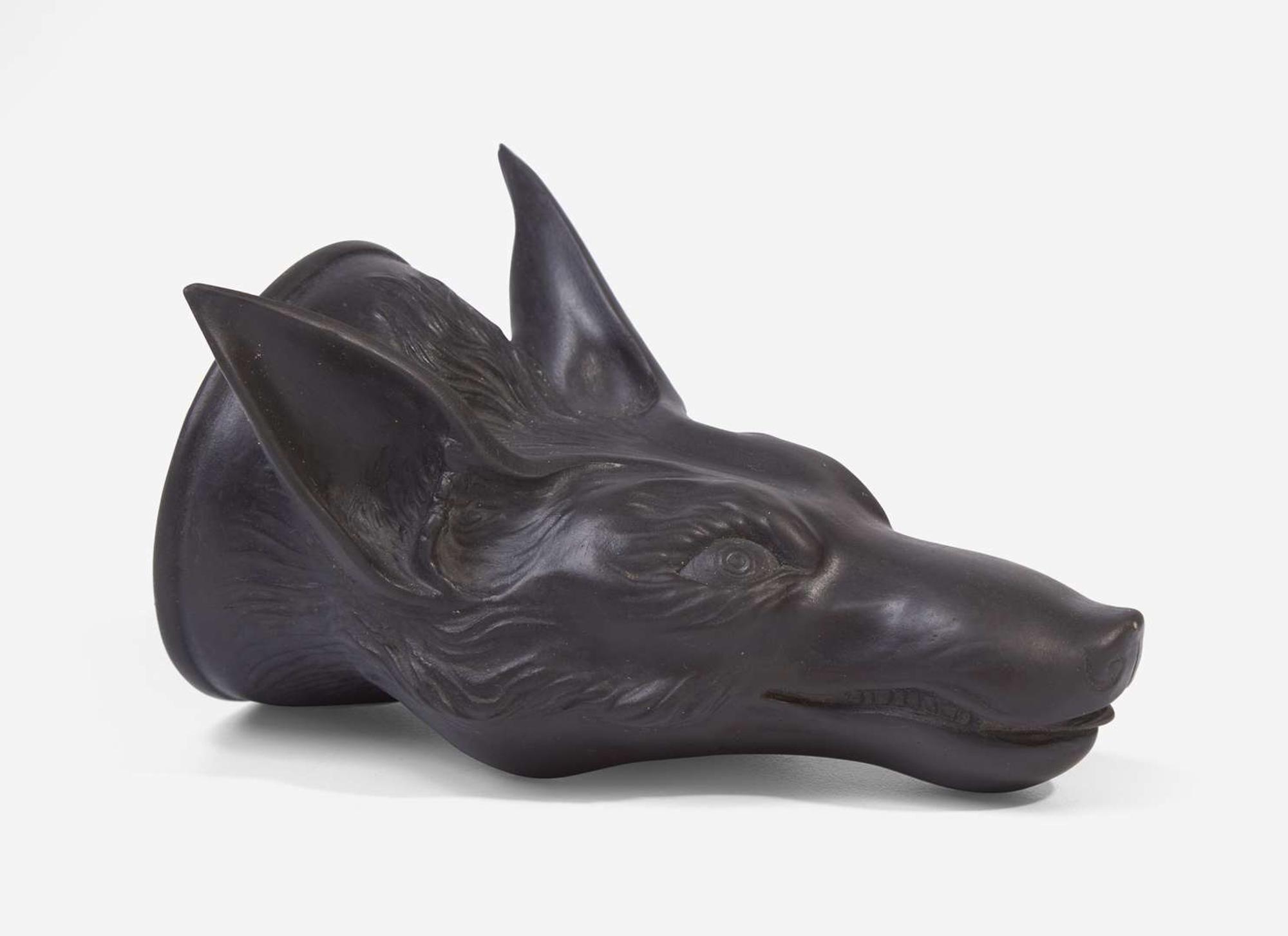 A Wedgwood & Bentley Black Basalt Fox Head Form Stirrup Cup, UK, 1770s