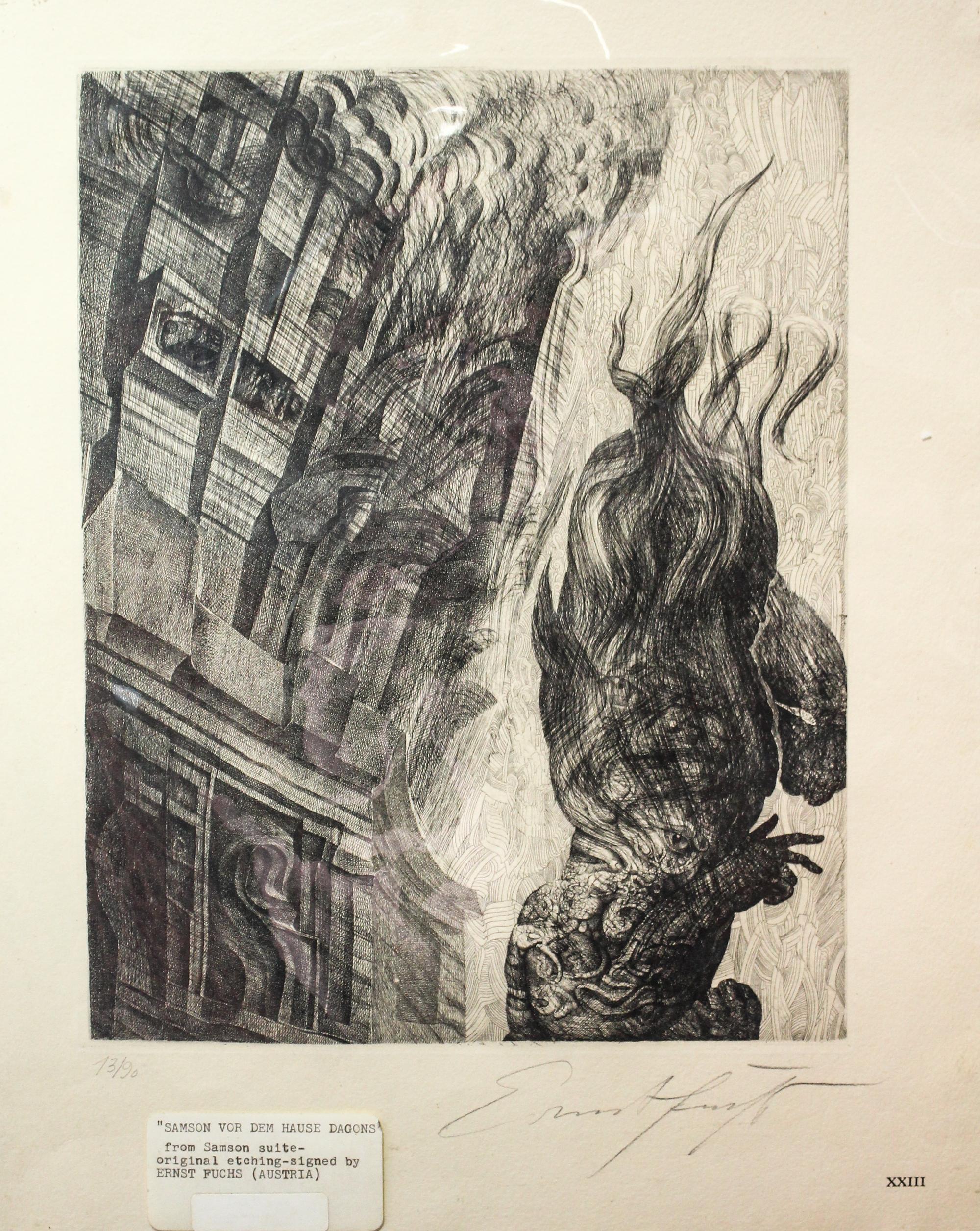 Ernst Fuchs, (Austrian, 1930–2015), 2 plates from Samson, 1967