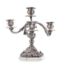 An Italian Silver Four-Light Candelabrum, Pradella Ilario for Mario Buccellati, Milan, 20th Century, the twist-fluted baluster form ste