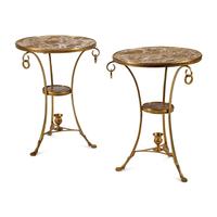 A Pair of French Gilt Bronze and Marble Side Tables