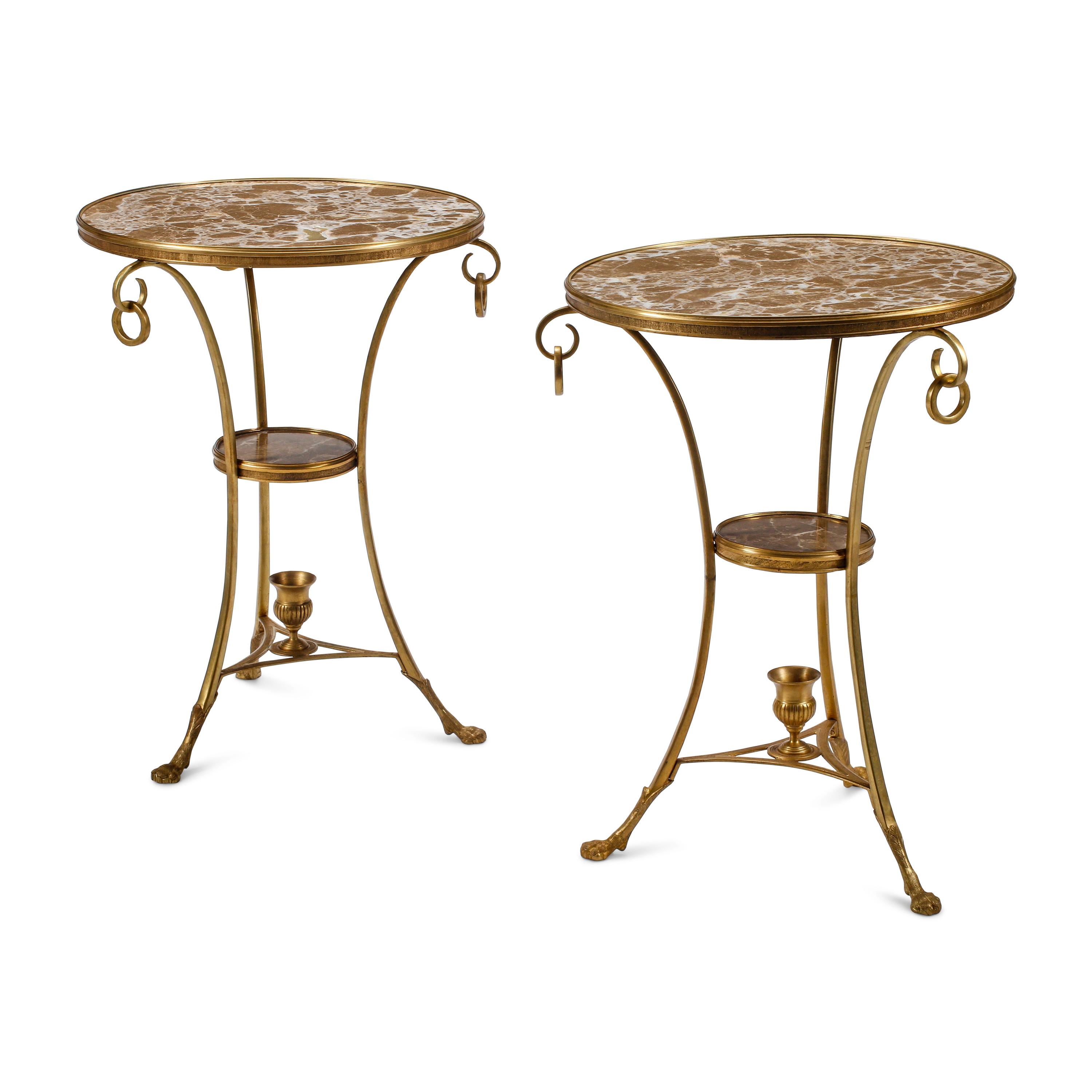 A Pair of French Gilt Bronze and Marble Side Tables