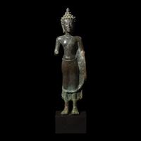 A Thai Copper Alloy Figure of Buddha, Mon-Dvaravati, 7th-8th Century 暹羅七-八世紀 青銅佛