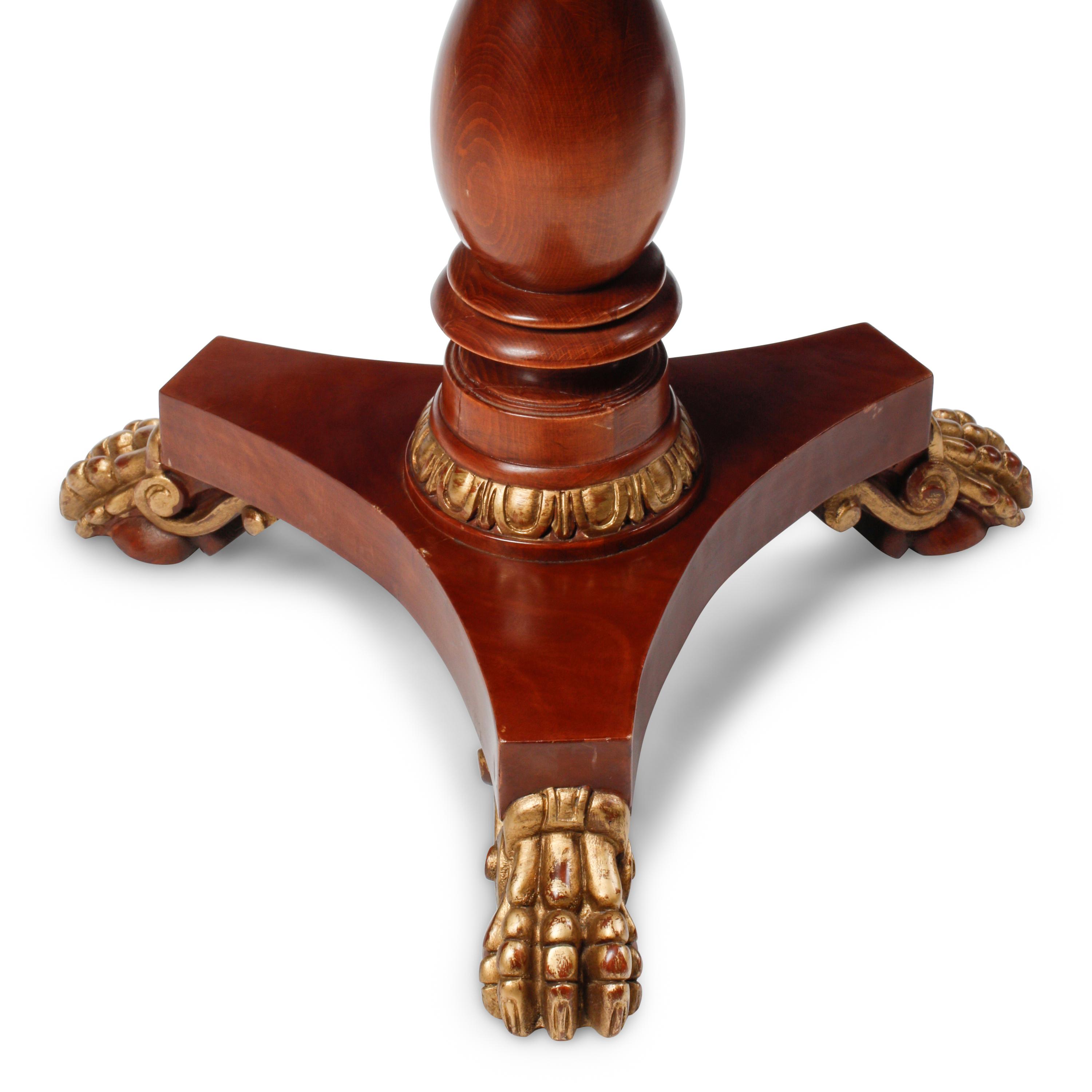A Pair of Regency Style Pietra Dura, Mahogany and Parcel Gilt Side Tables