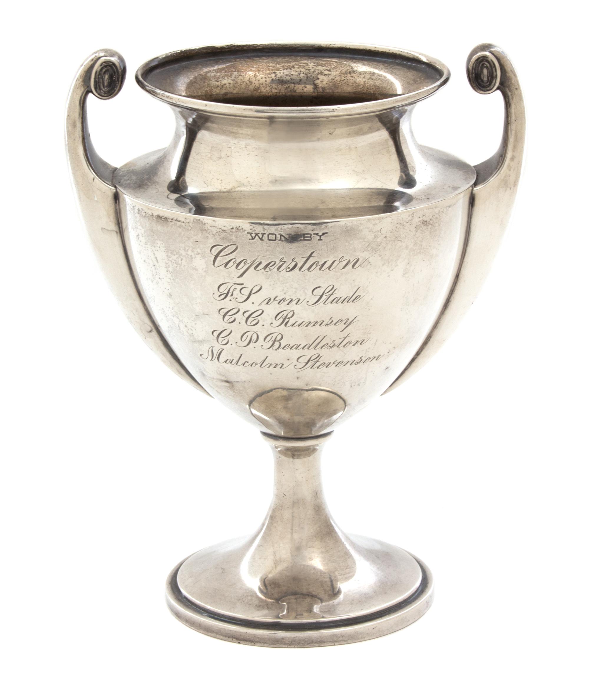 An American Silver Two Handle Trophy Cup, Dominick & Haff, New York, NY, inscribed Watch Hill Cups/Point Judith Polo Club/Narragansett