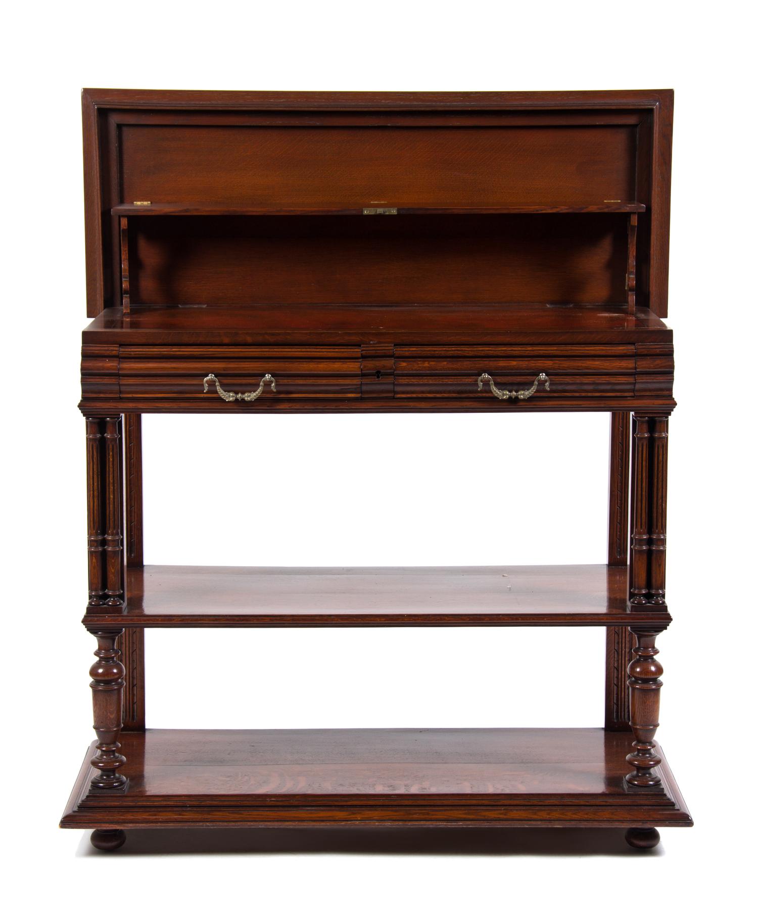 A Continental Oak Dessert Table Height 39 x width 45 x depth 18 inches.