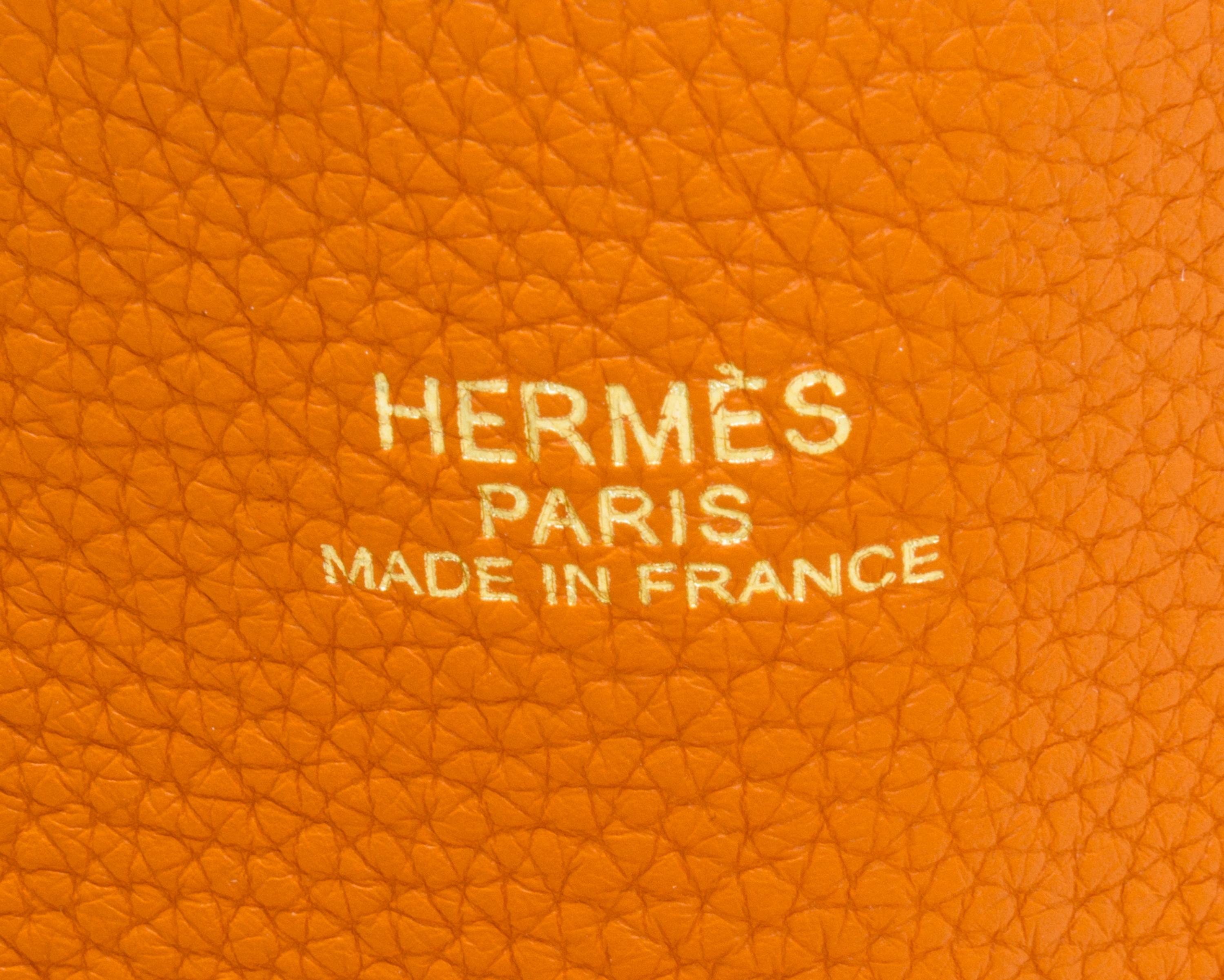 An Hermes Orange/Gold 45cm Taurillon Clemence Double Sens Tote, 17.5" x 15.5" x 5".