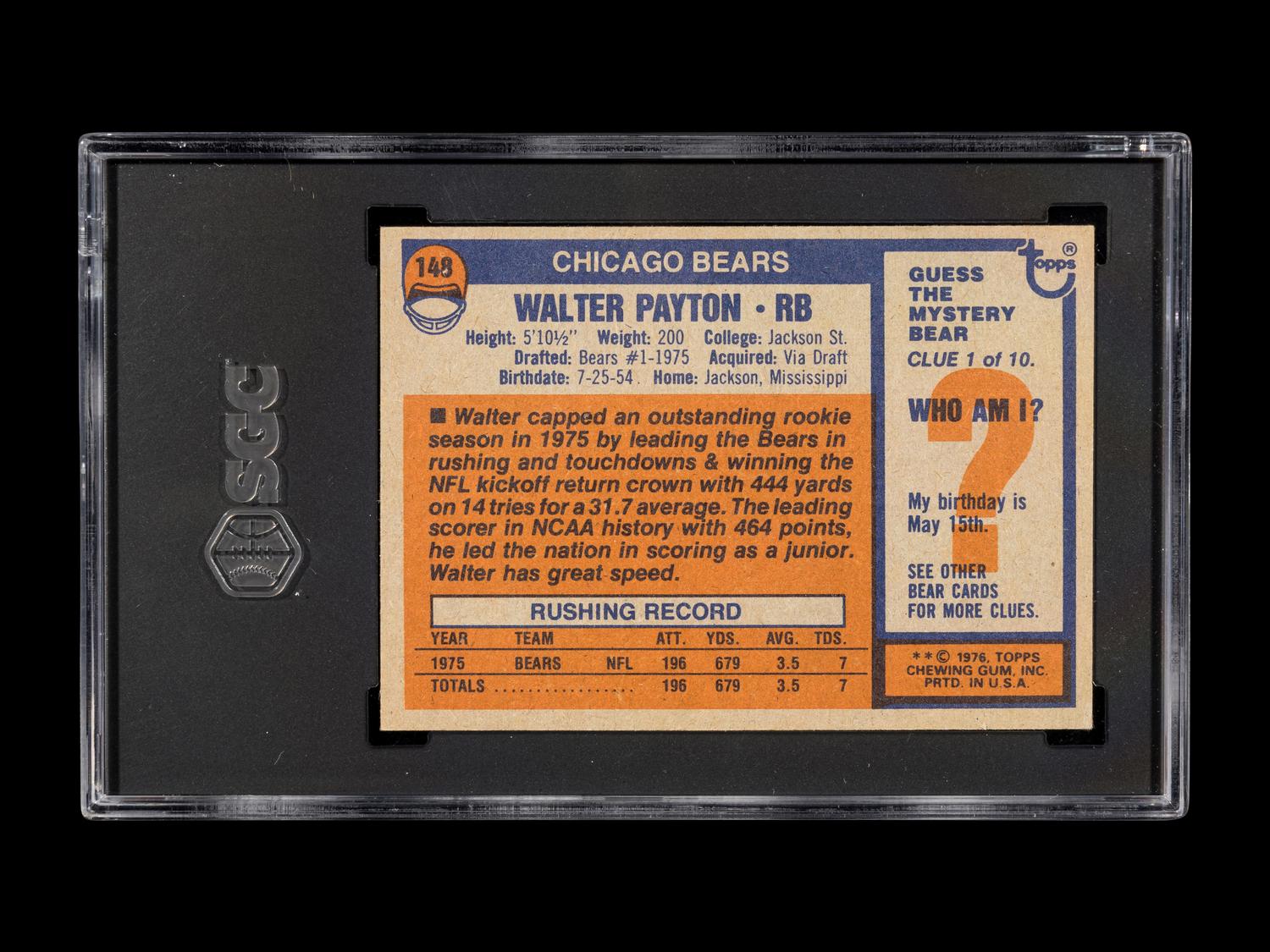 A 1976 Topps Walter Payton Rookie Football Card No. 148 (SGC 4.5 VG-EX+)