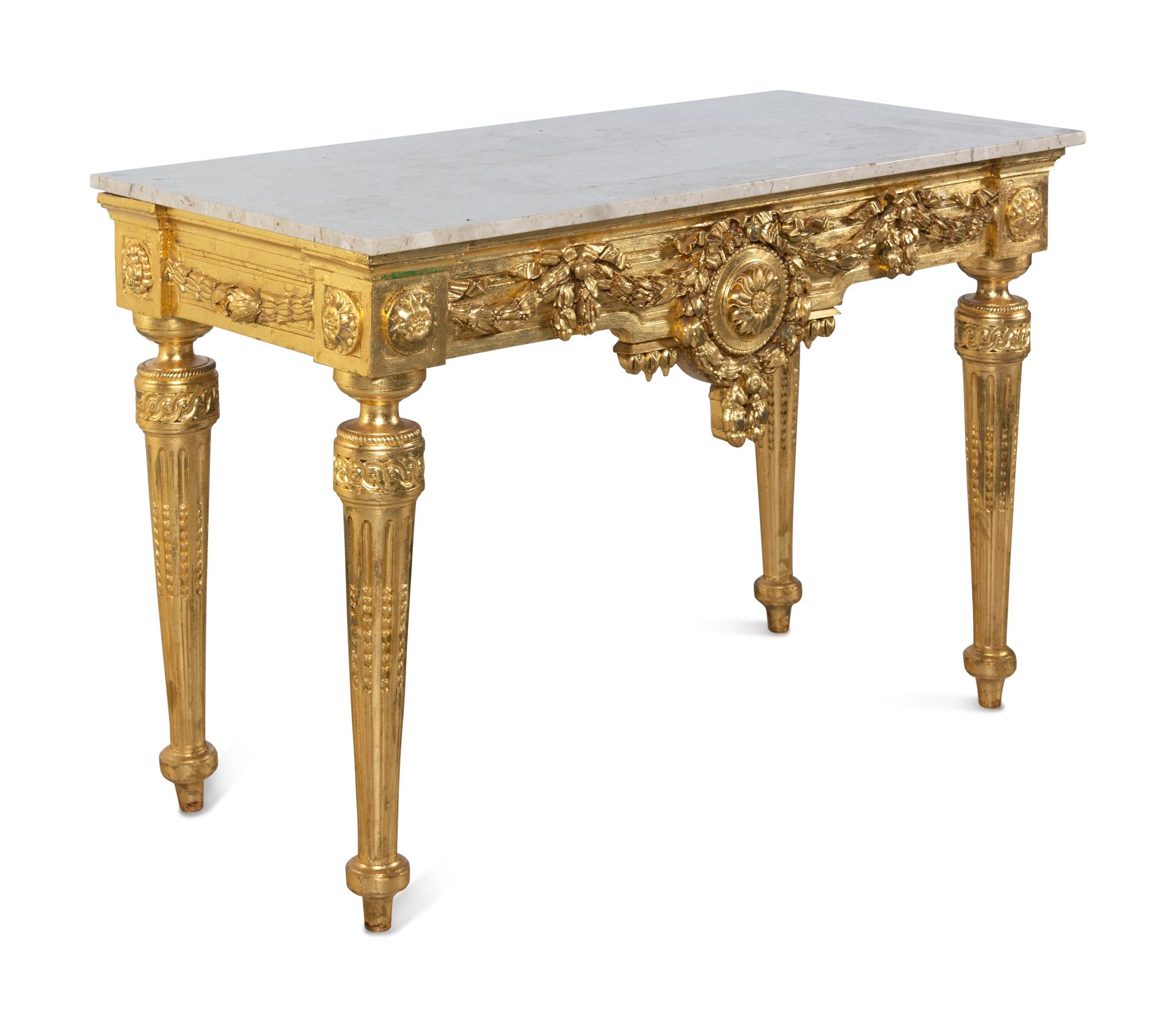 An Italian Giltwood Marble-Top Console Table