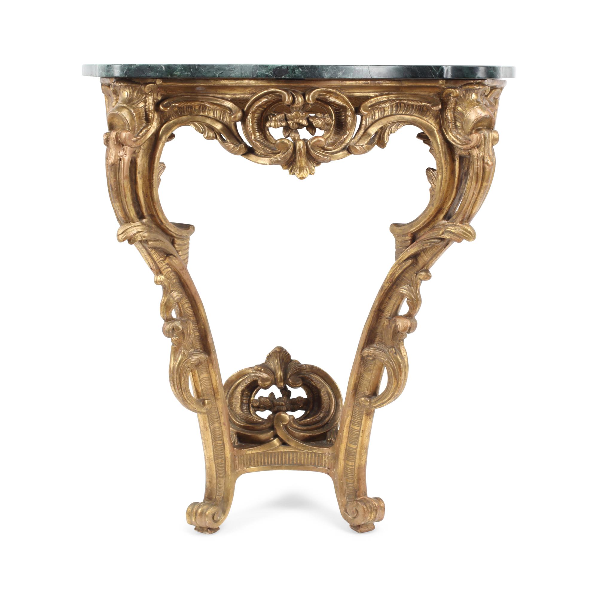 A Louis XV Carved Giltwood Marble-Top Console Table