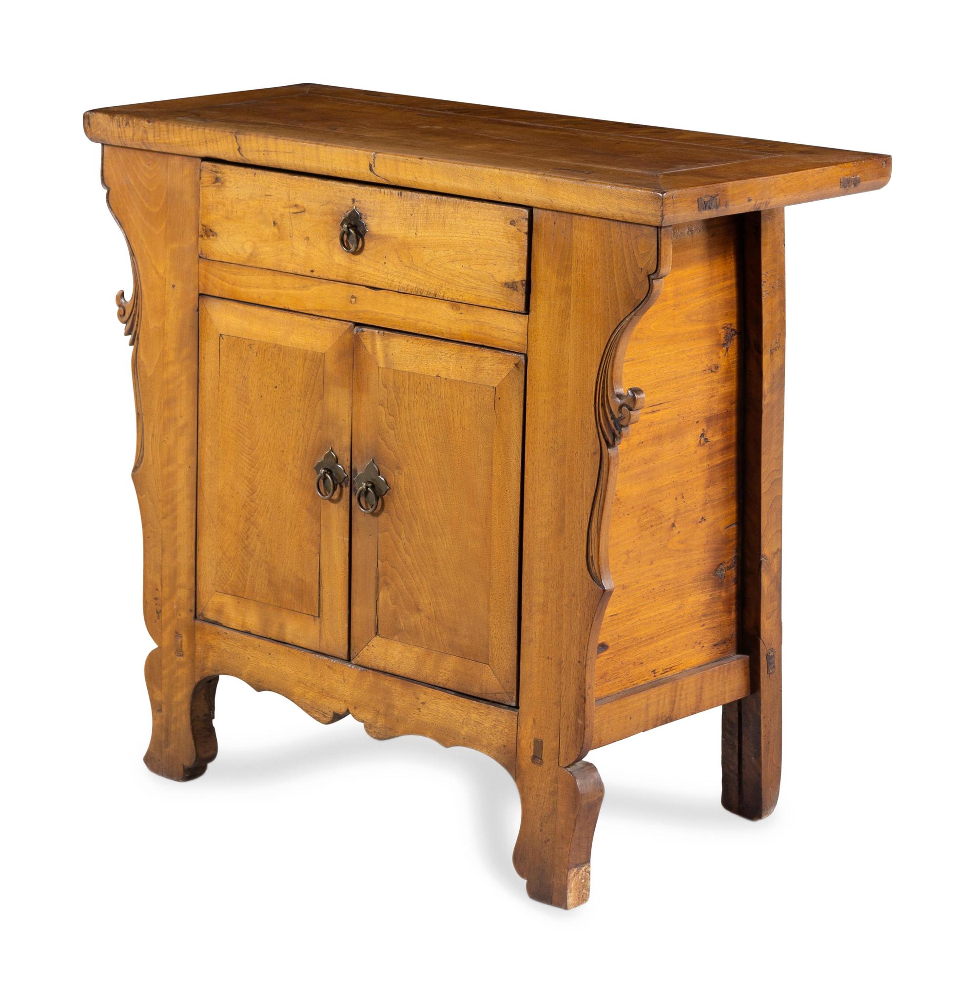 A Chinese Carved Elmwood Side Chest