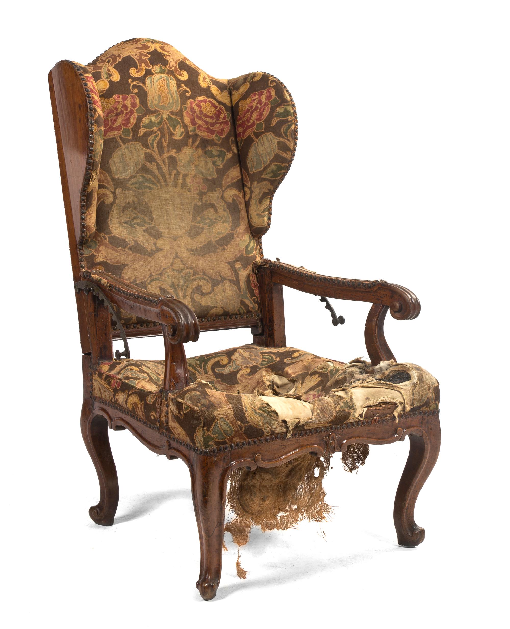 A Louis XV Walnut Metamorphic Wingback Armchair, Height 49 inches.