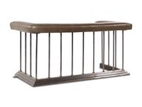 A Chromed Metal and Leather-Upholstered Fireplace Bench and a Brass Fire Fender