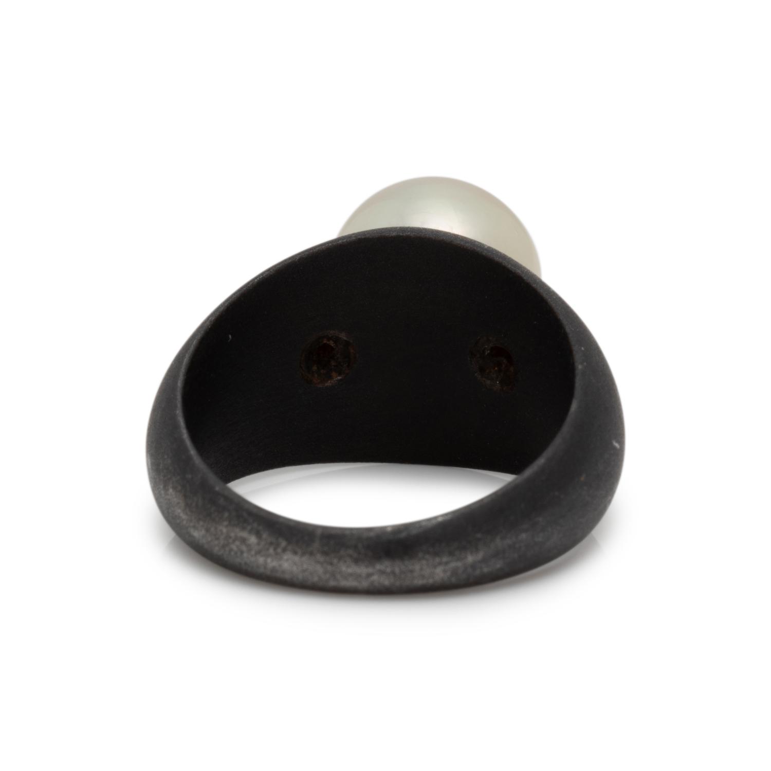 MARSH & CO, ART MODERNE, BLACKENED STEEL, CULTURED PEARL AND DIAMOND RING
